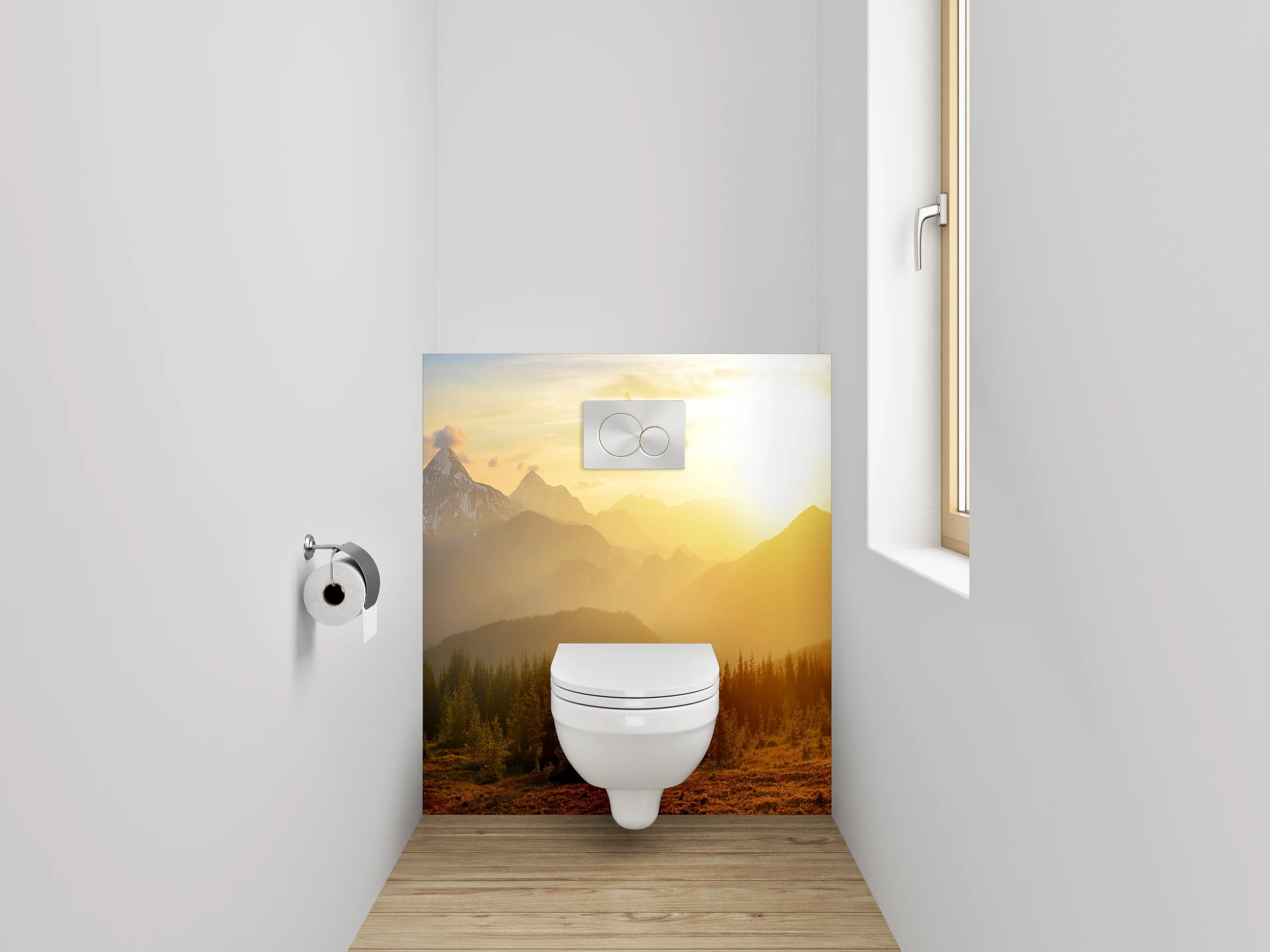 WC-Rückwand - Panorama Sonnenuntergang Alpen Berge