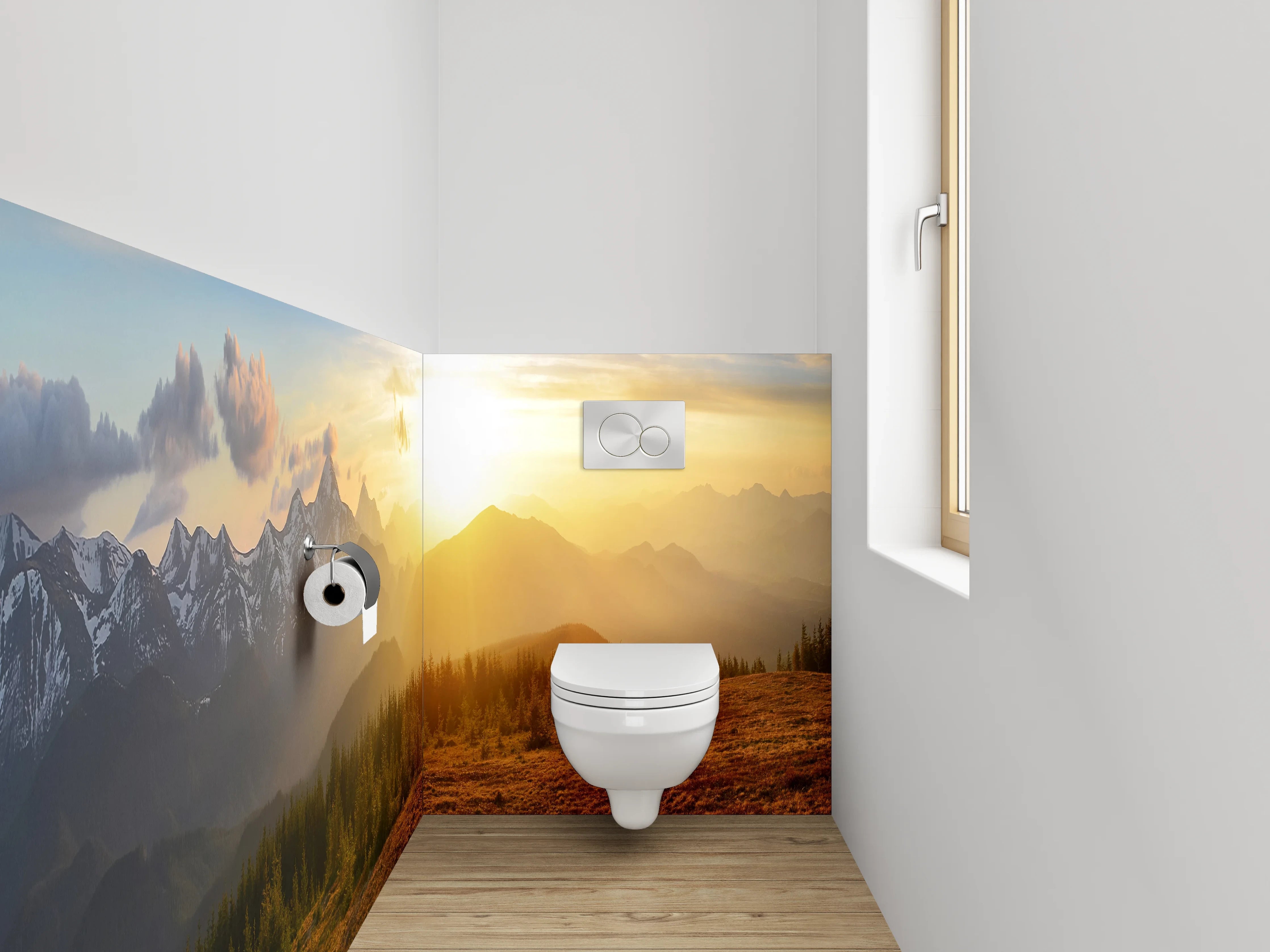 WC-Rückwand - Panorama Sonnenuntergang Alpen Berge