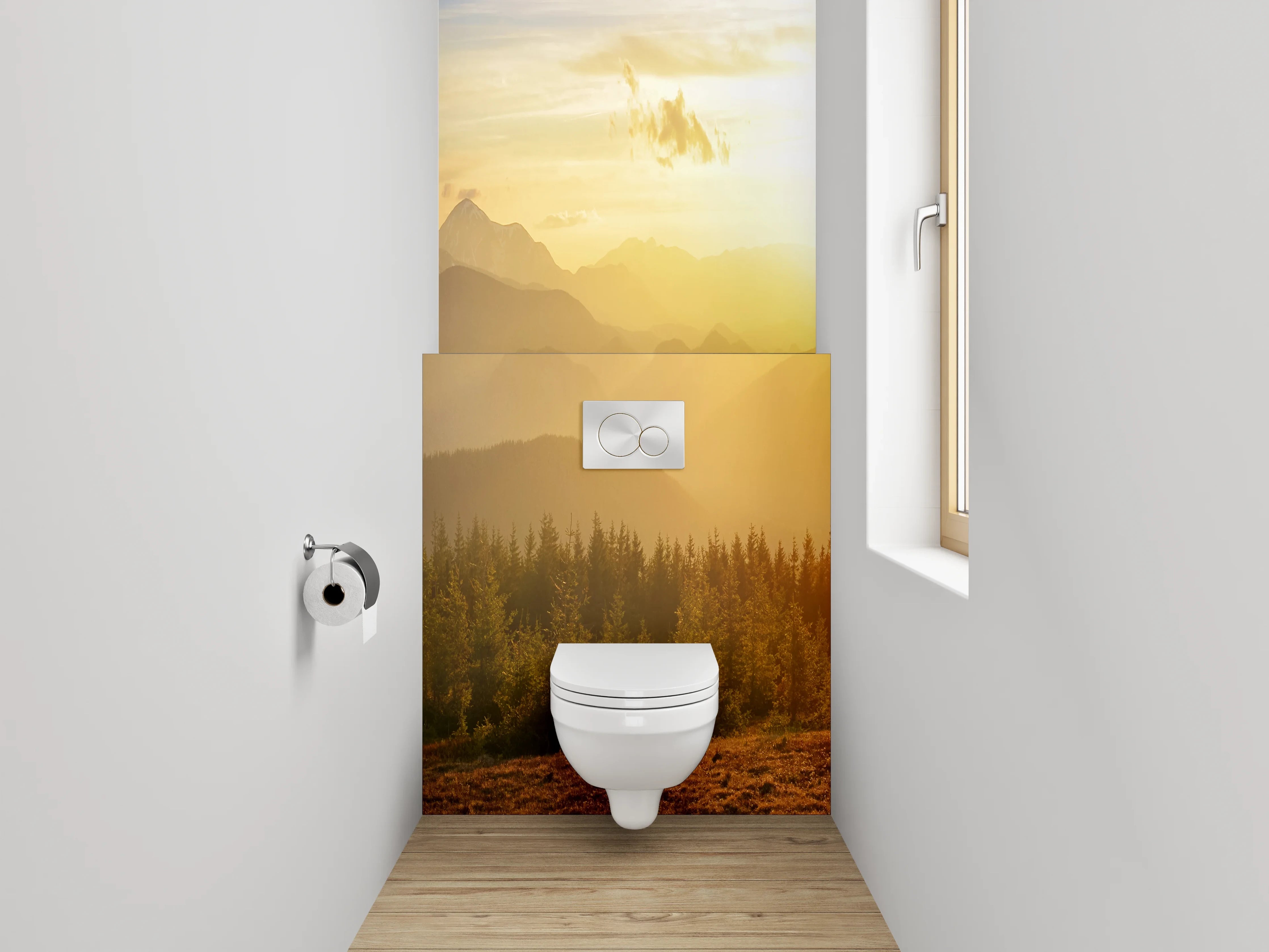 WC-Rückwand - Panorama Sonnenuntergang Alpen Berge