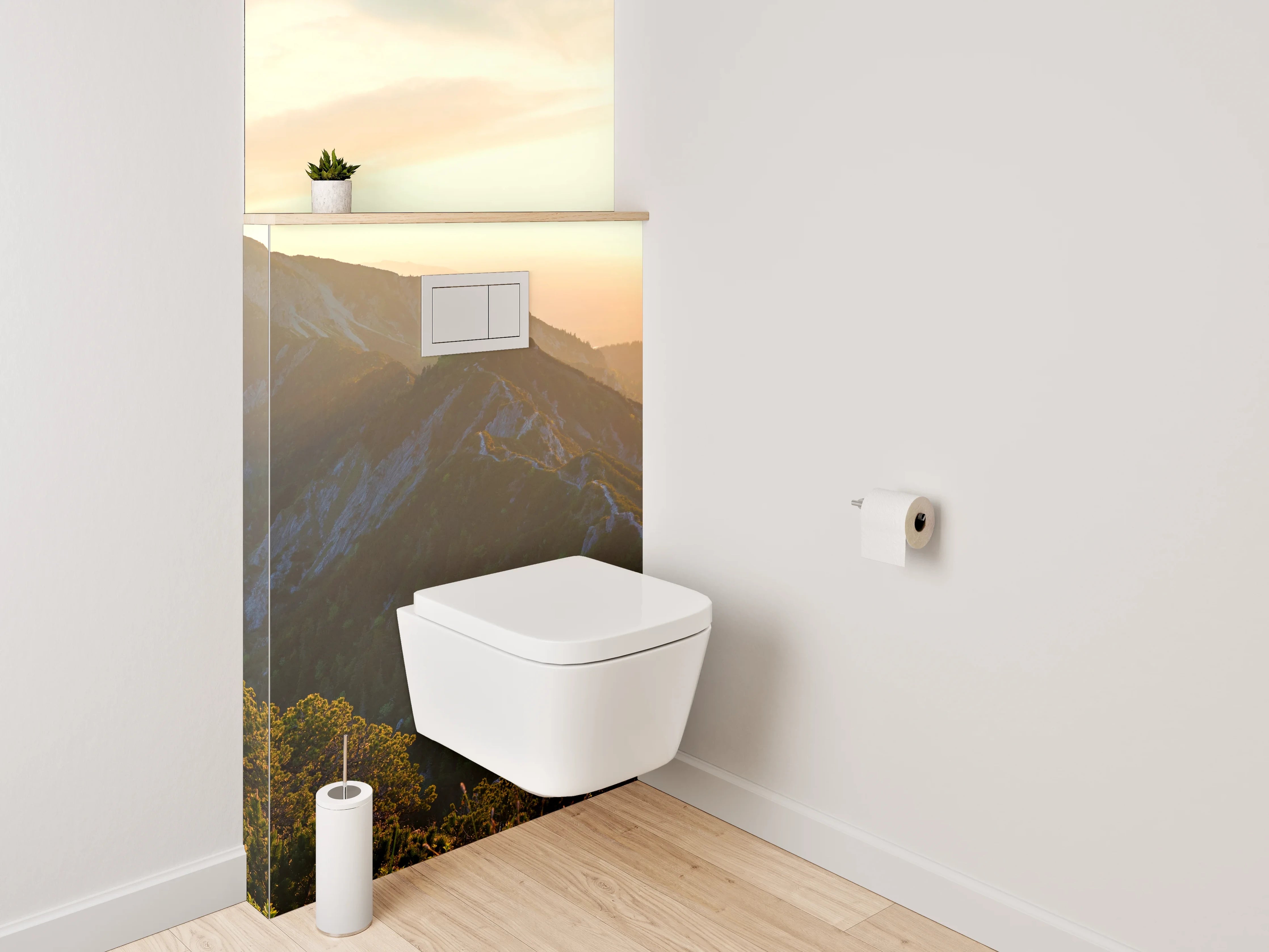 WC-Rückwand - Panorama Sonnenuntergang Gebirgslandschaft