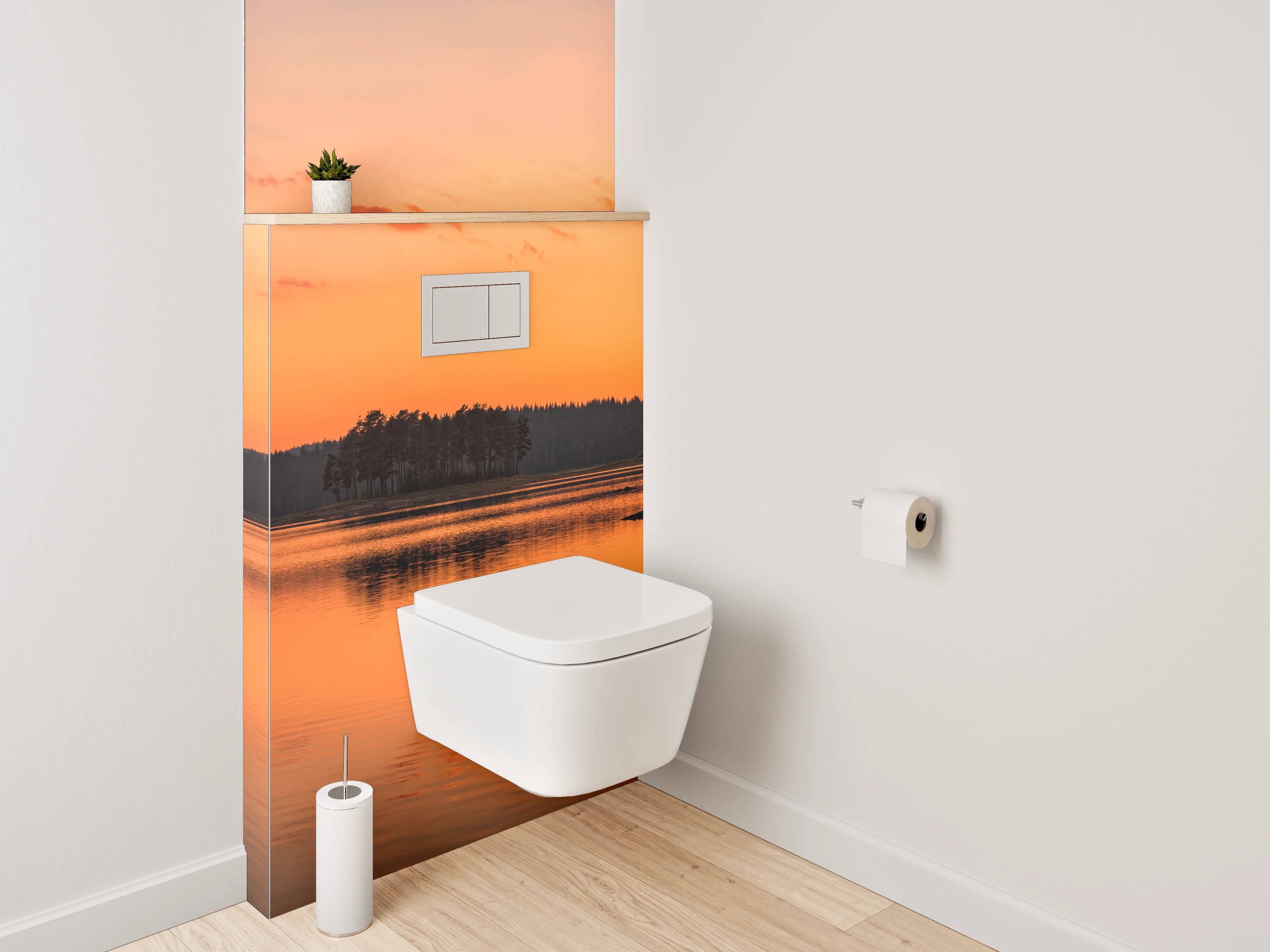 WC-Rückwand - Panorama Sonnenuntergang am Seeufer