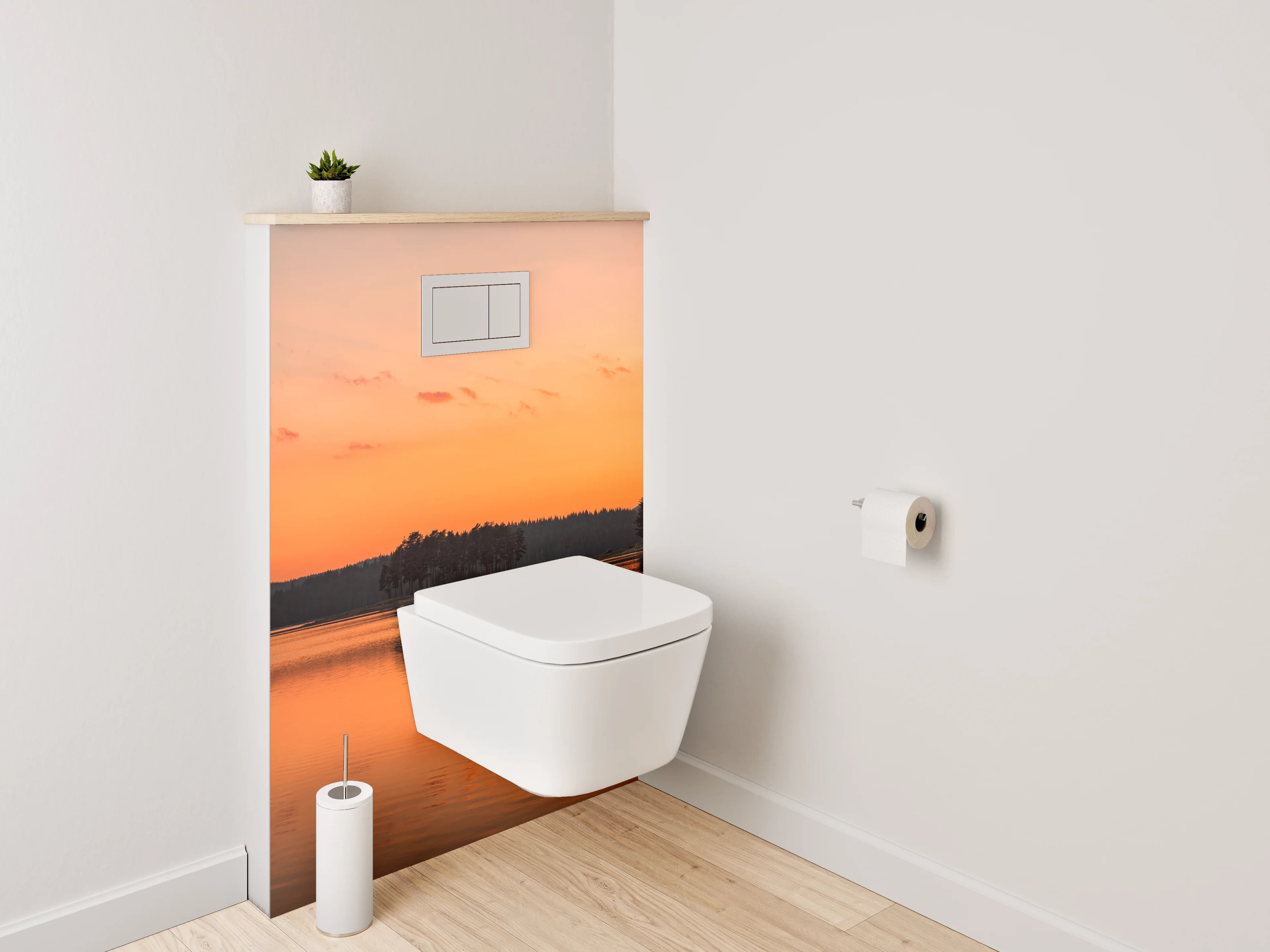 WC-Rückwand - Panorama Sonnenuntergang am Seeufer
