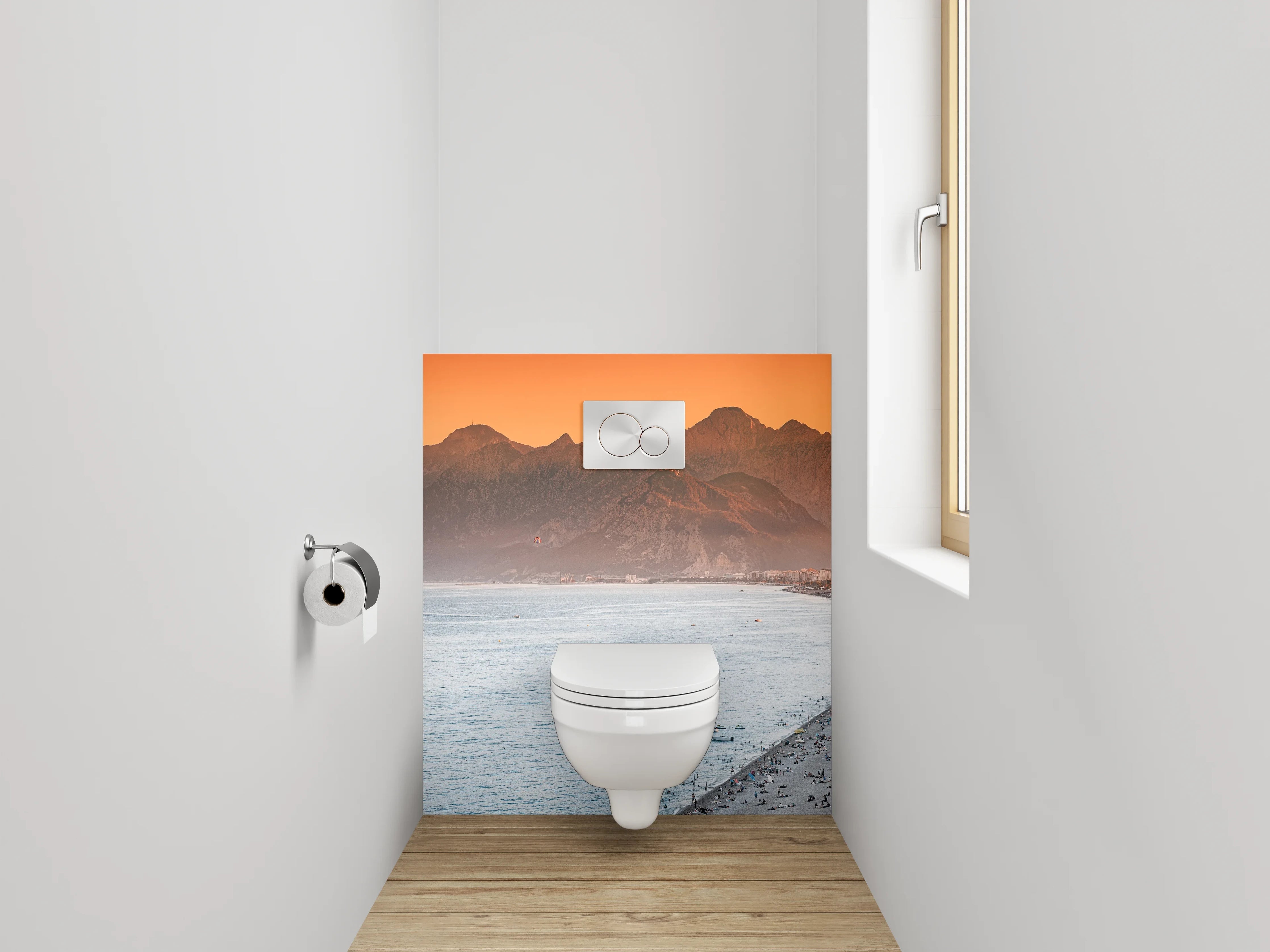 WC-Rückwand - Panorama Sonnenuntergang am Strand