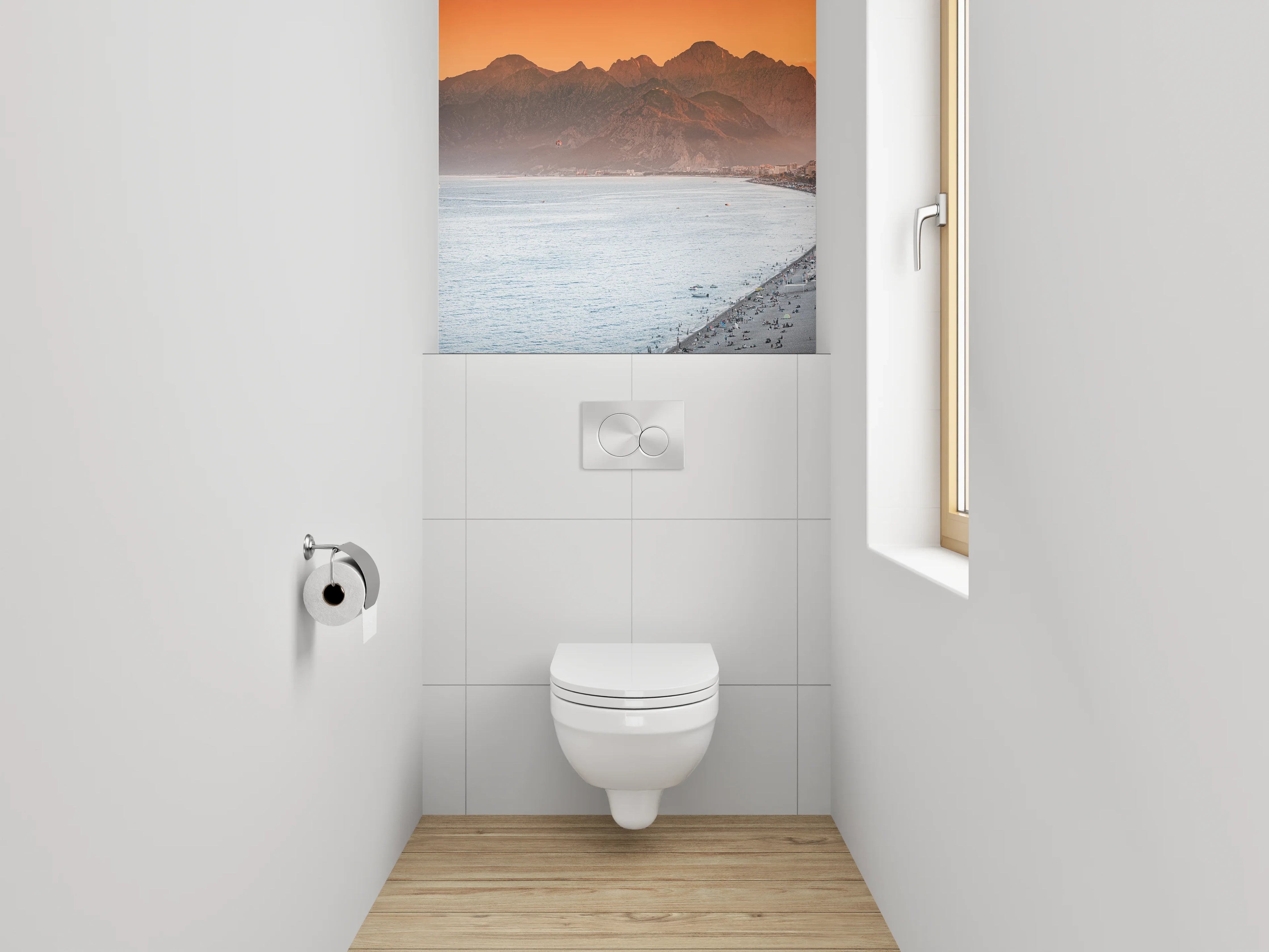 WC-Rückwand - Panorama Sonnenuntergang am Strand