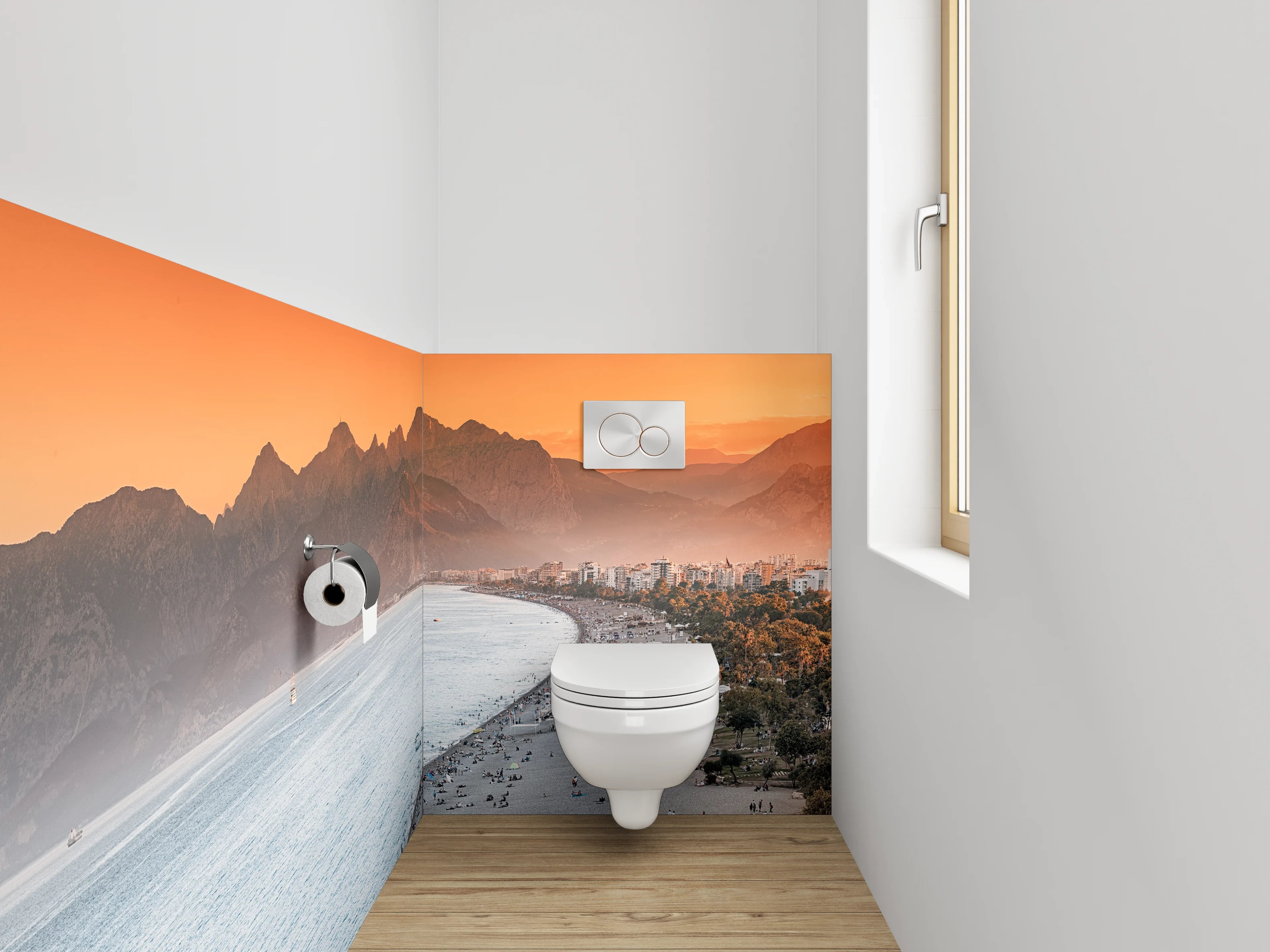 WC-Rückwand - Panorama Sonnenuntergang am Strand