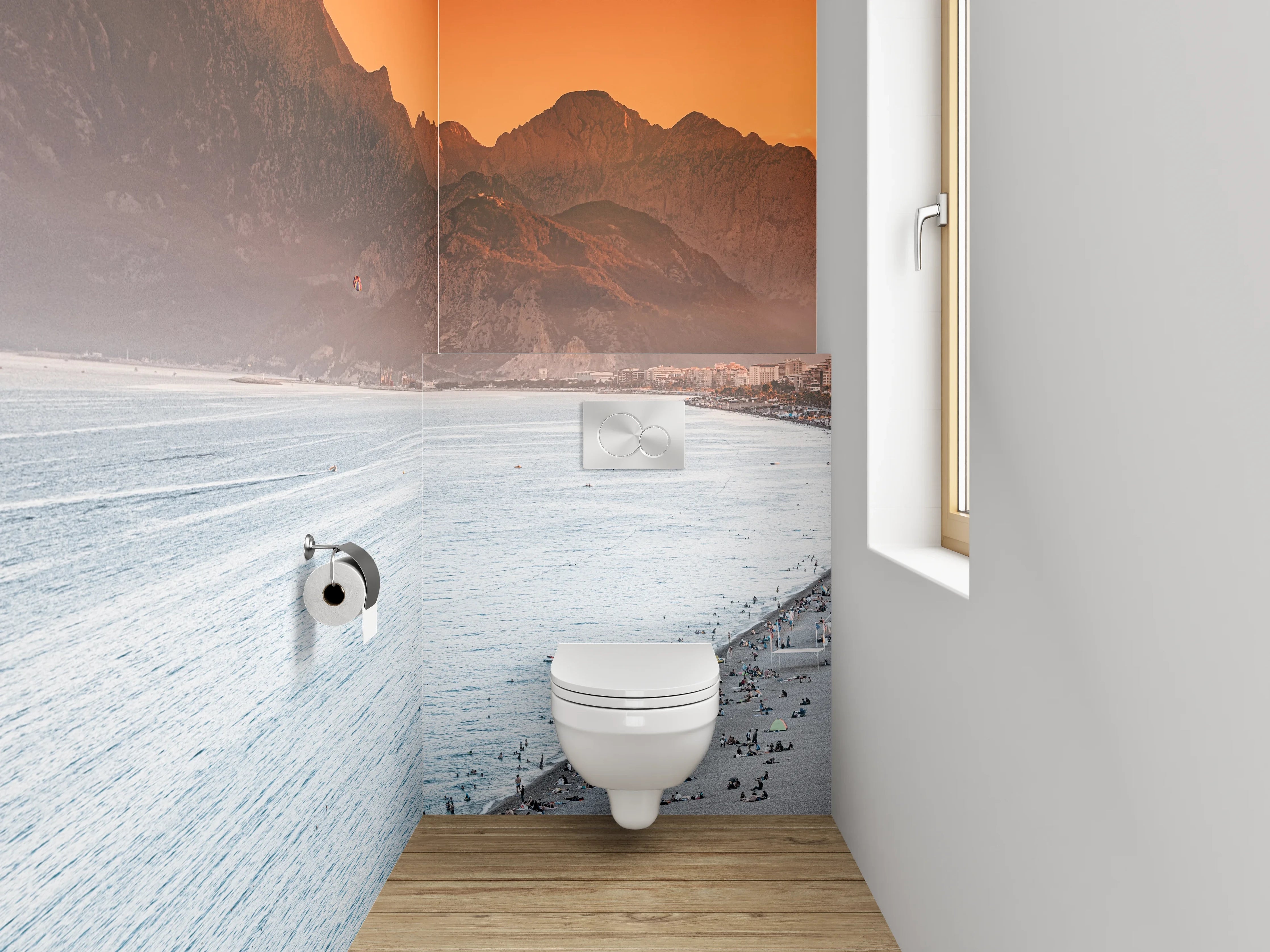 WC-Rückwand - Panorama Sonnenuntergang am Strand