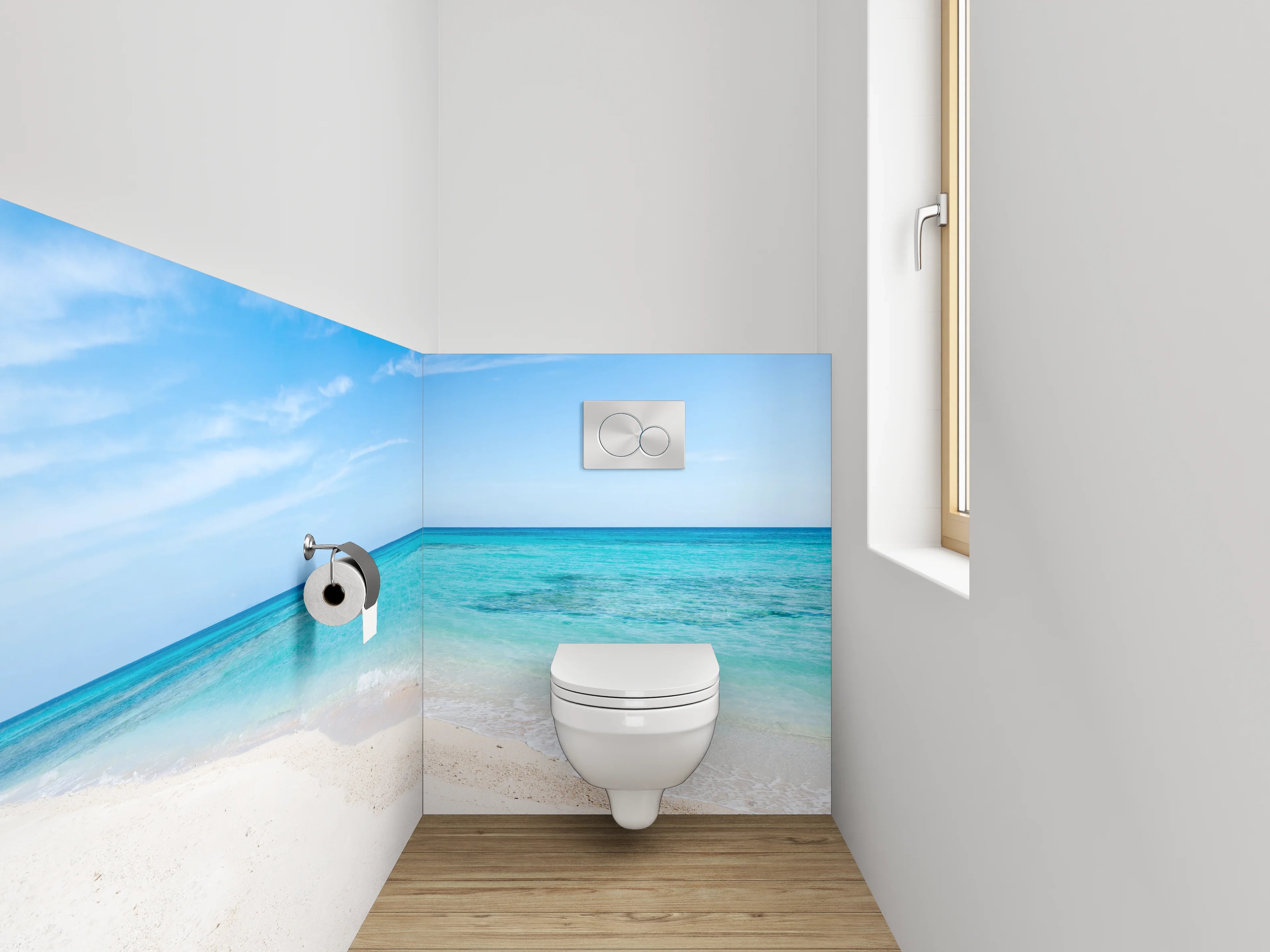 WC-Rückwand - Panorama-Strand: Türkisblaues Meer & weißer Sand