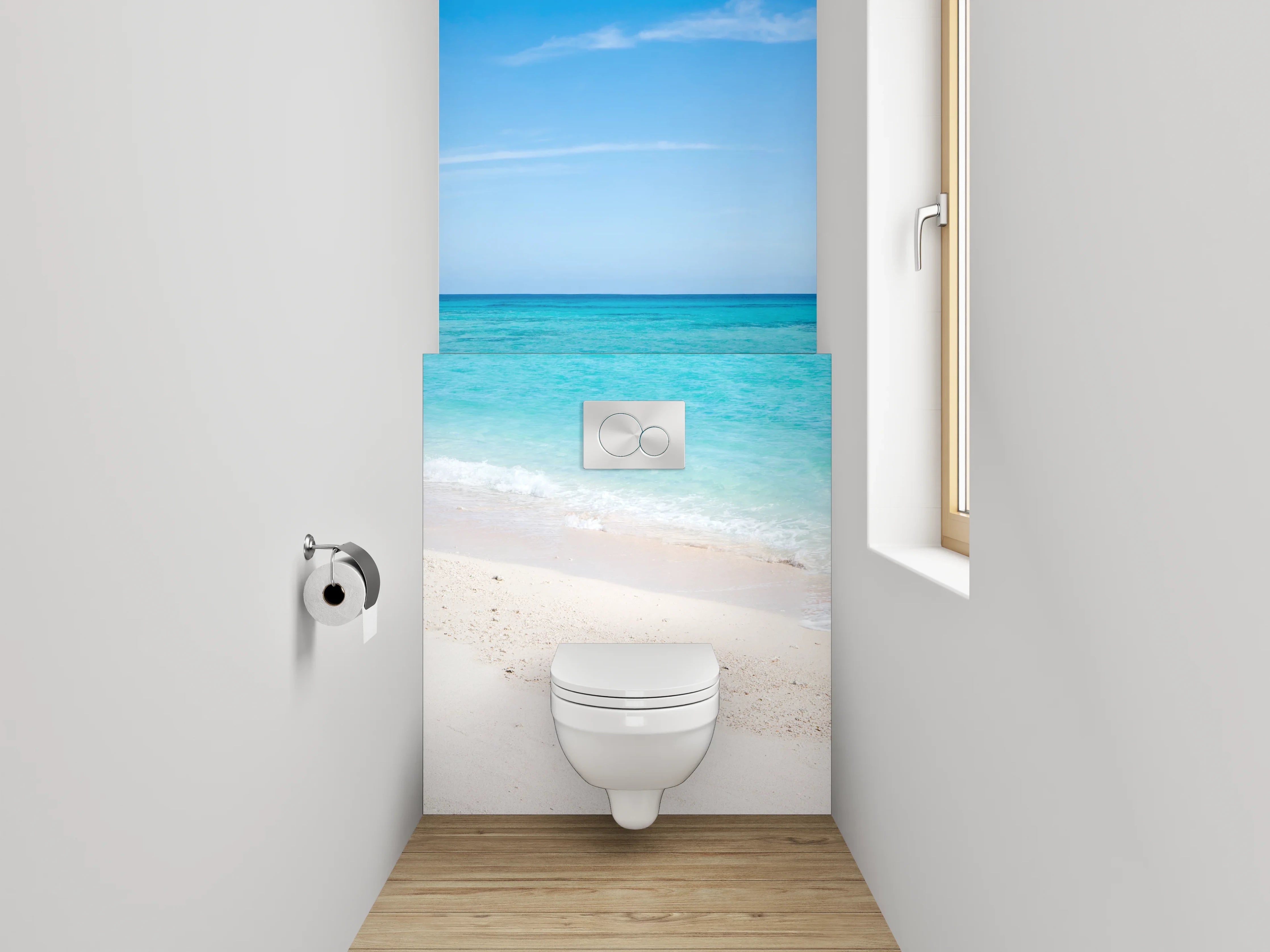 WC-Rückwand - Panorama-Strand: Türkisblaues Meer & weißer Sand