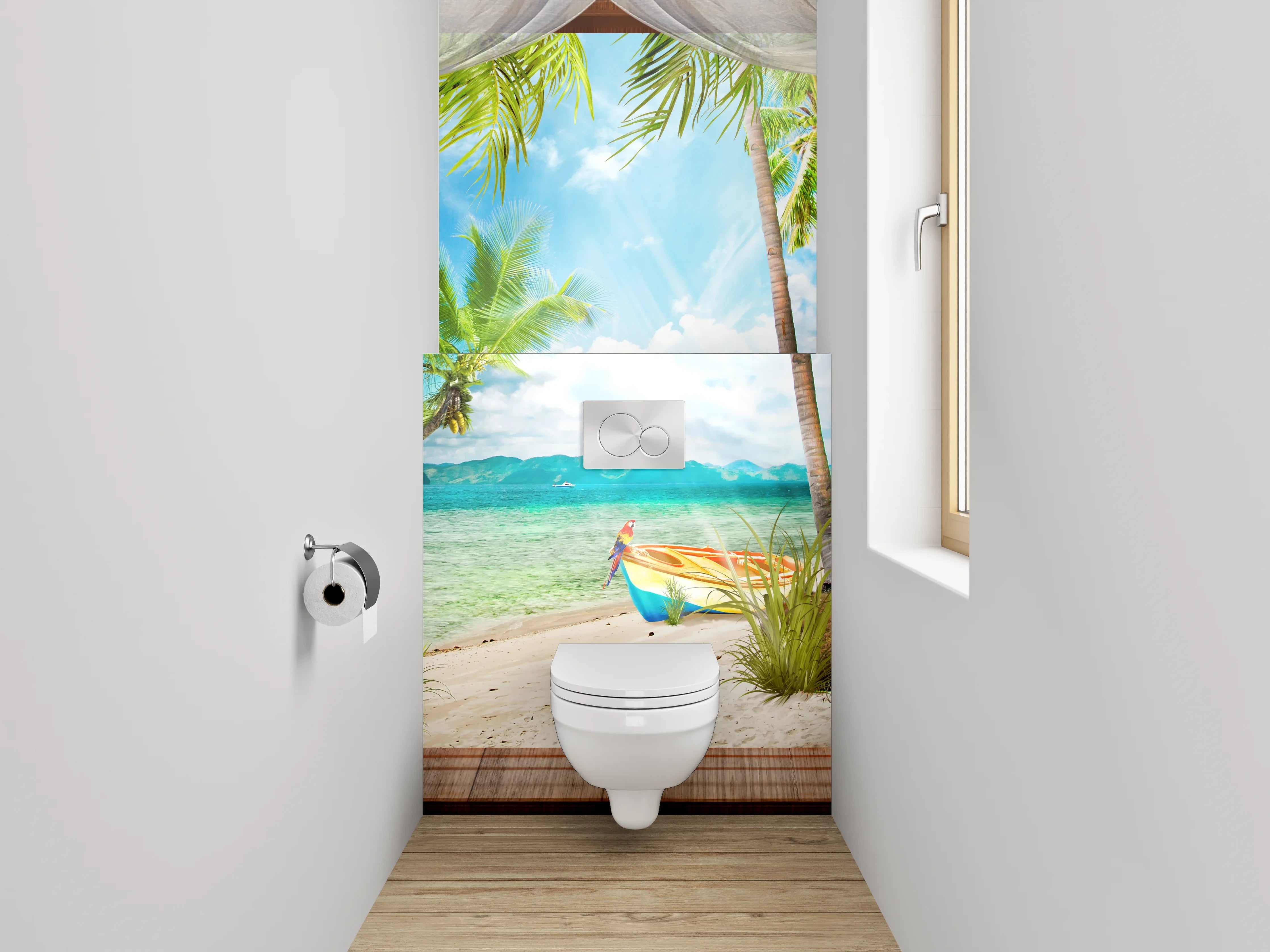 WC-Rückwand - Panorama Strandpalmen mit türkisblauem Meer