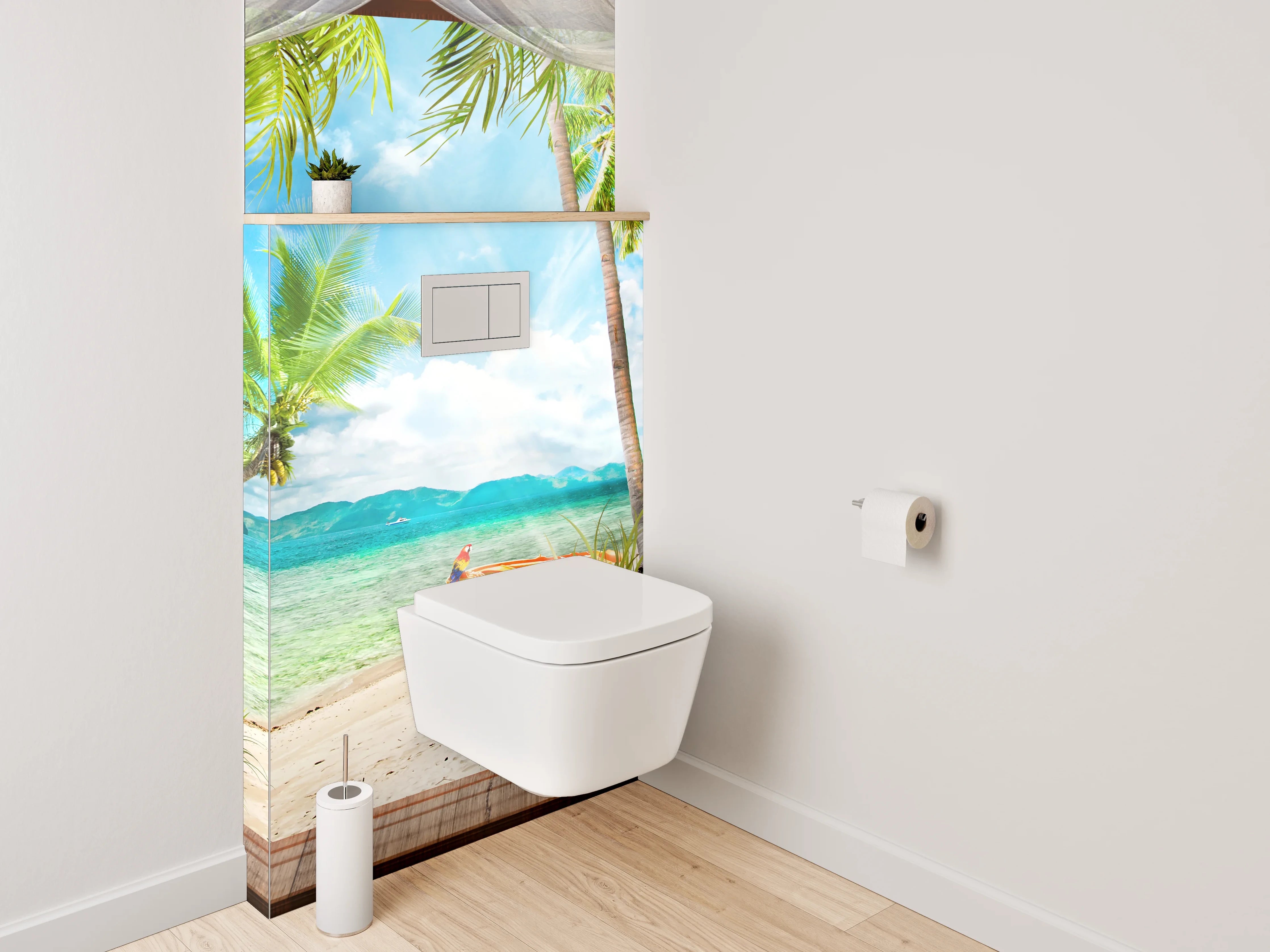 WC-Rückwand - Panorama Strandpalmen mit türkisblauem Meer