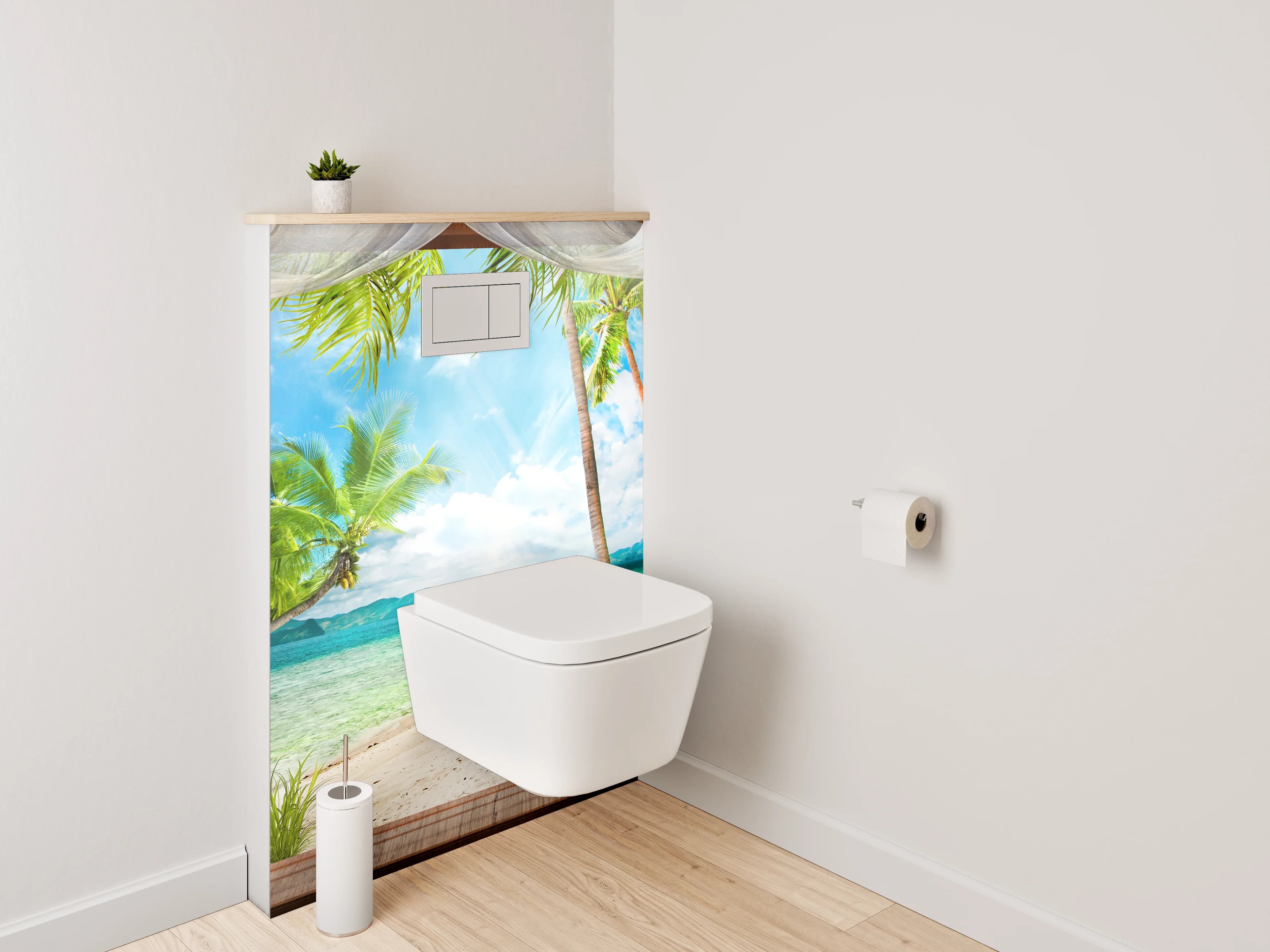 WC-Rückwand - Panorama Strandpalmen mit türkisblauem Meer