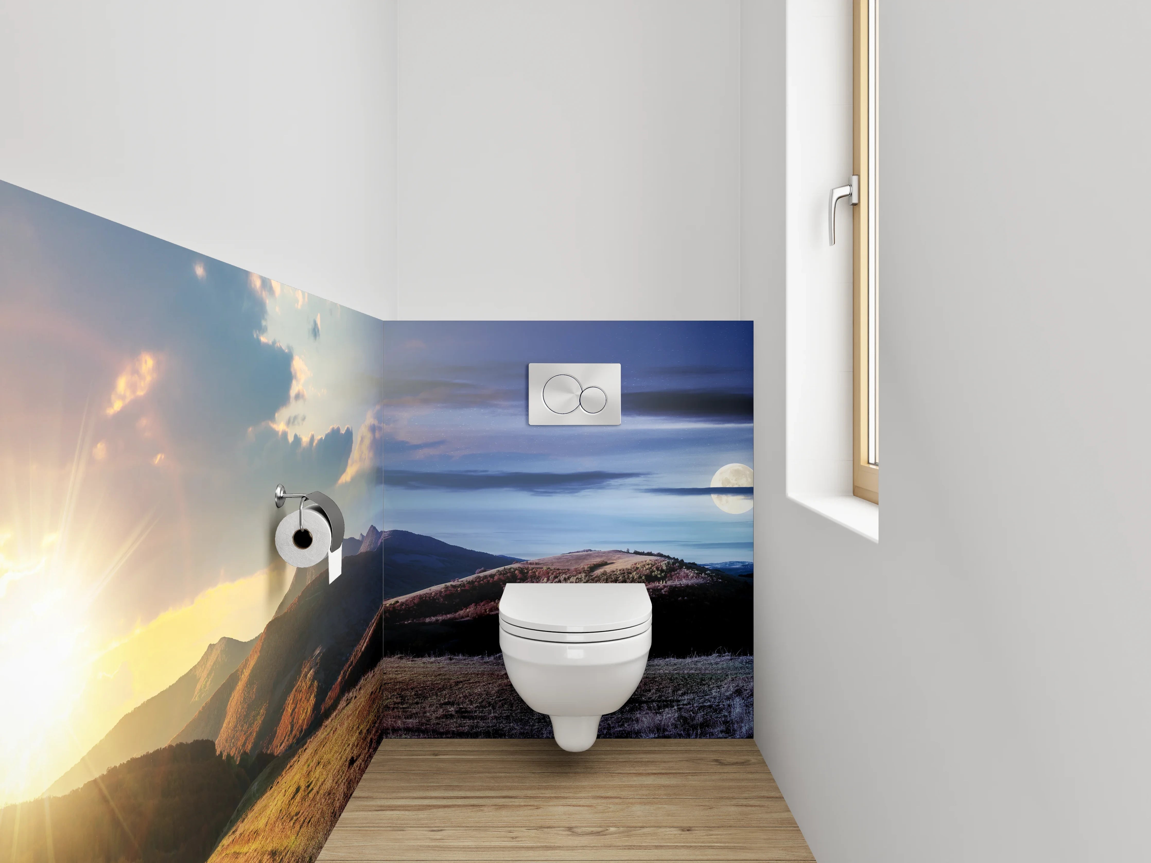 WC-Rückwand - Panorama Tag und Nacht Berge