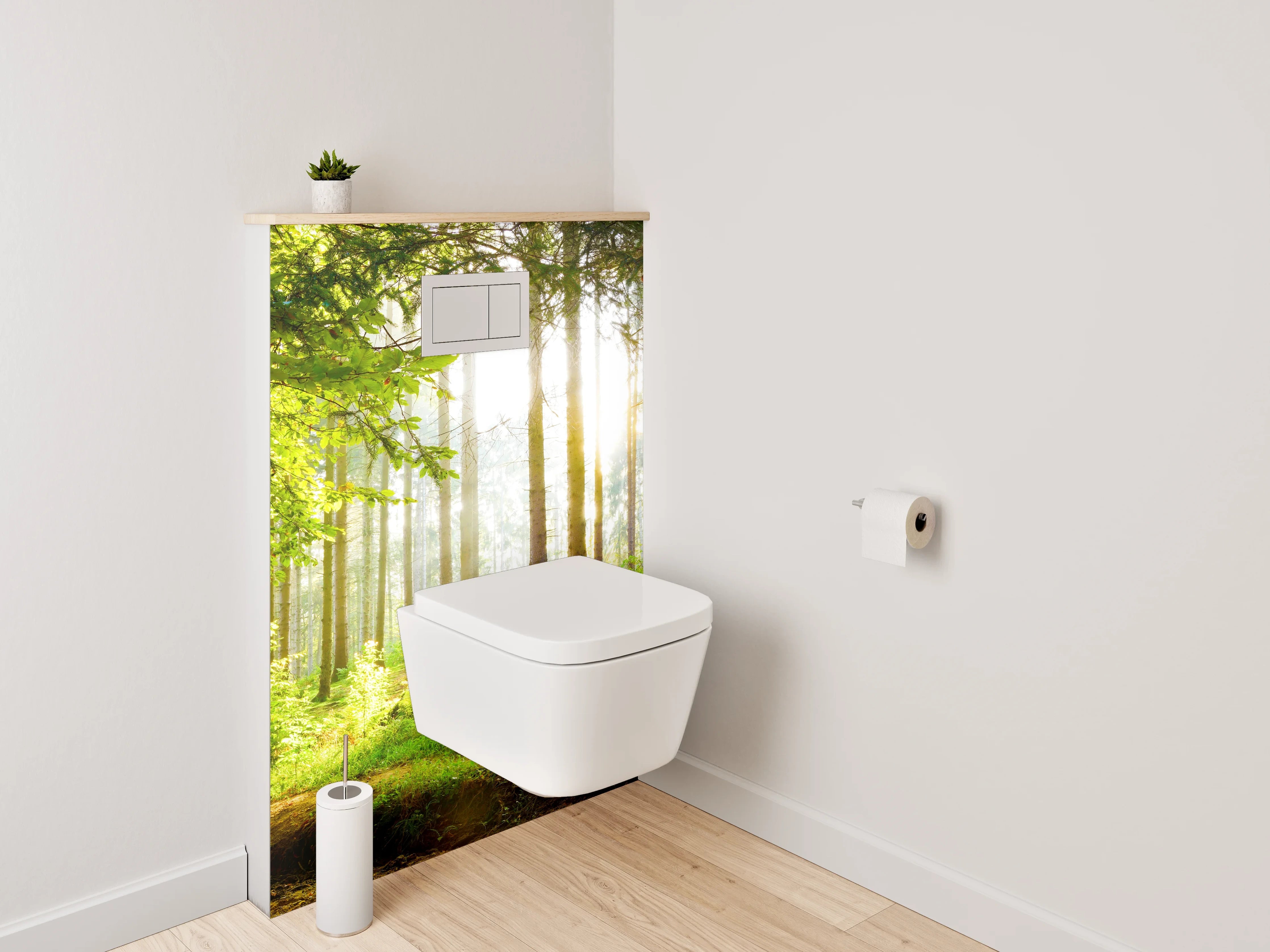 WC-Rückwand - Panorama Wald Sonnenstrahlen Frühling