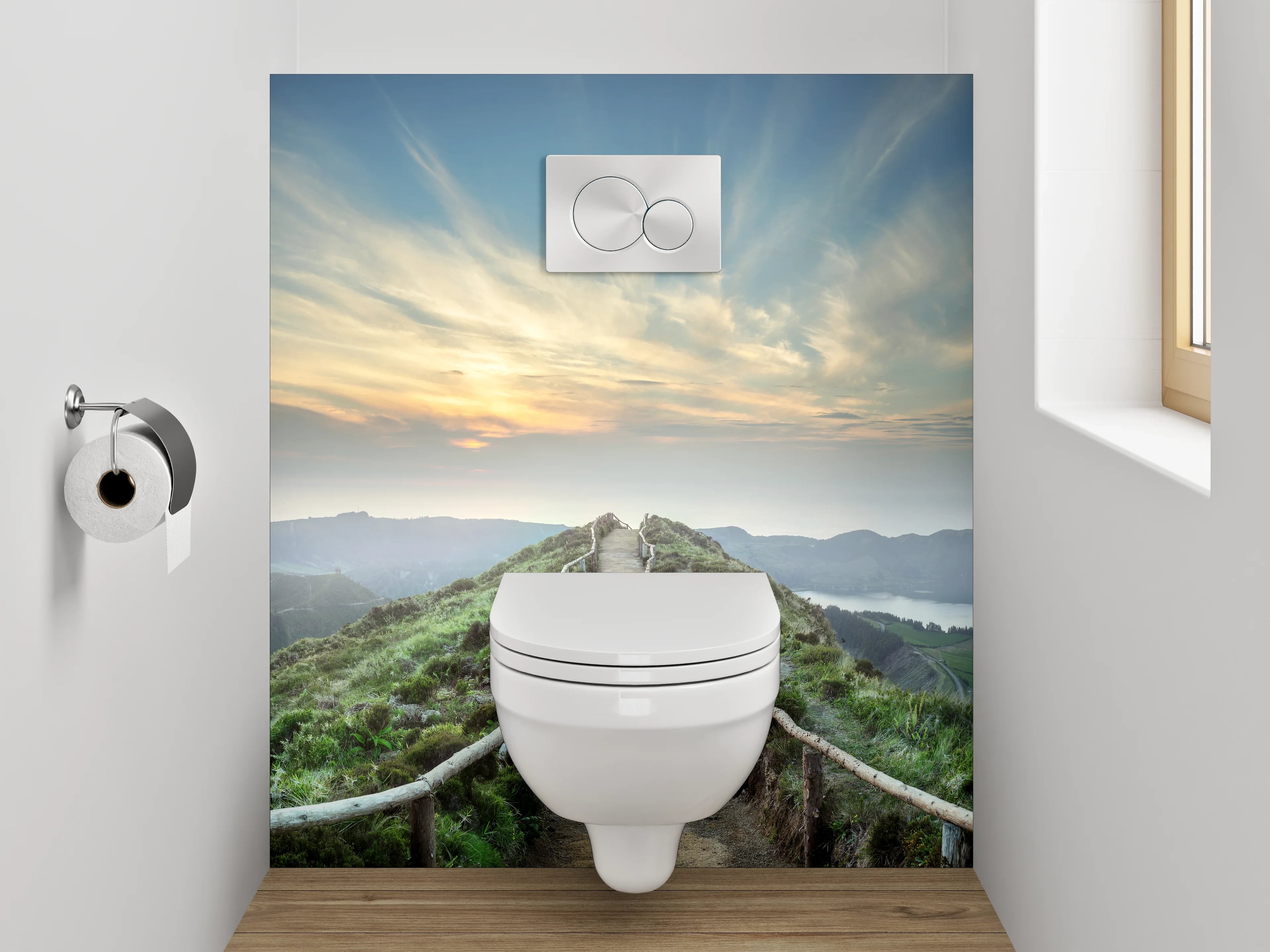 WC-Rückwand - Panorama Wanderweg bei Sonnenaufgang