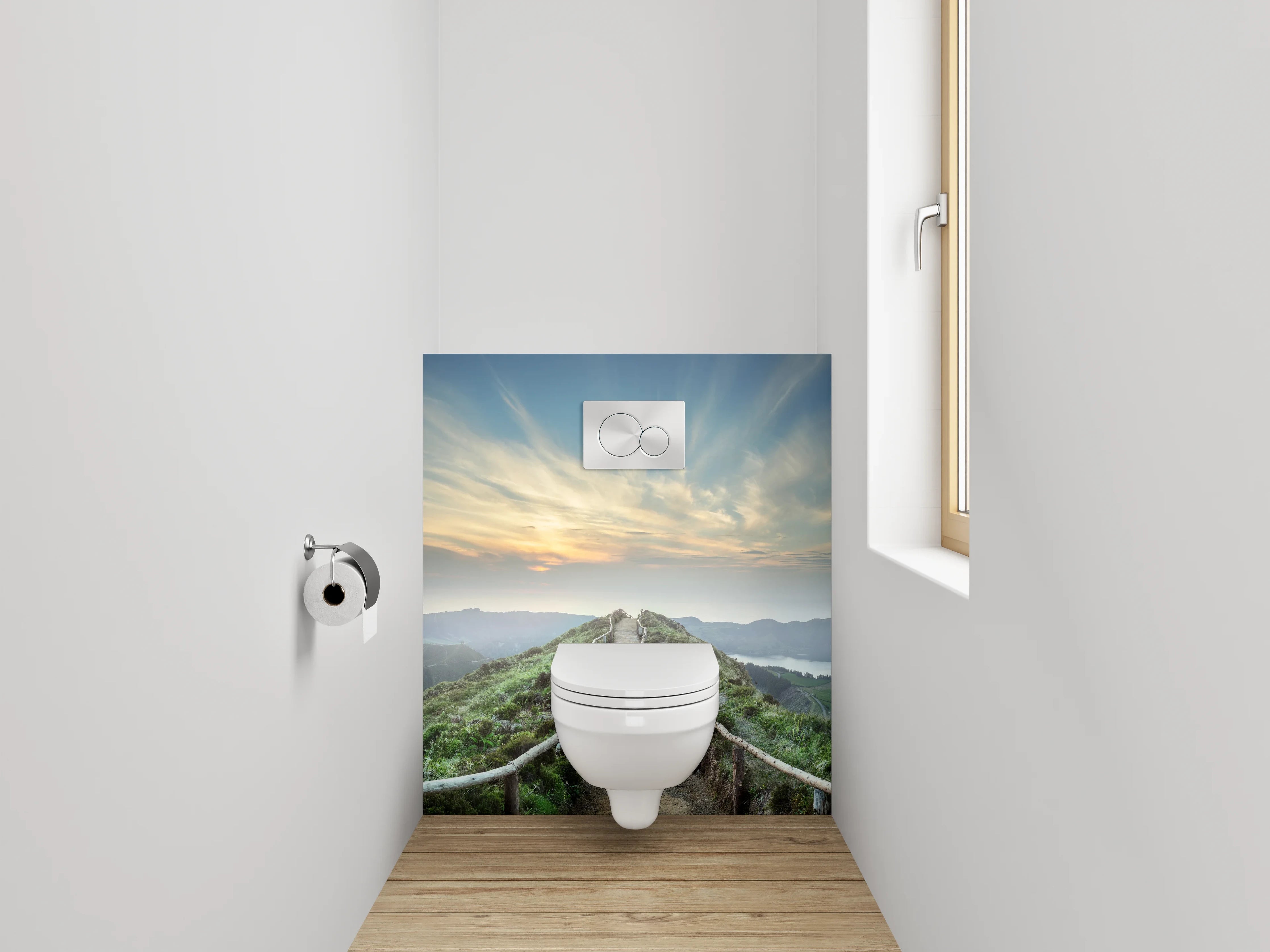 WC-Rückwand - Panorama Wanderweg bei Sonnenaufgang