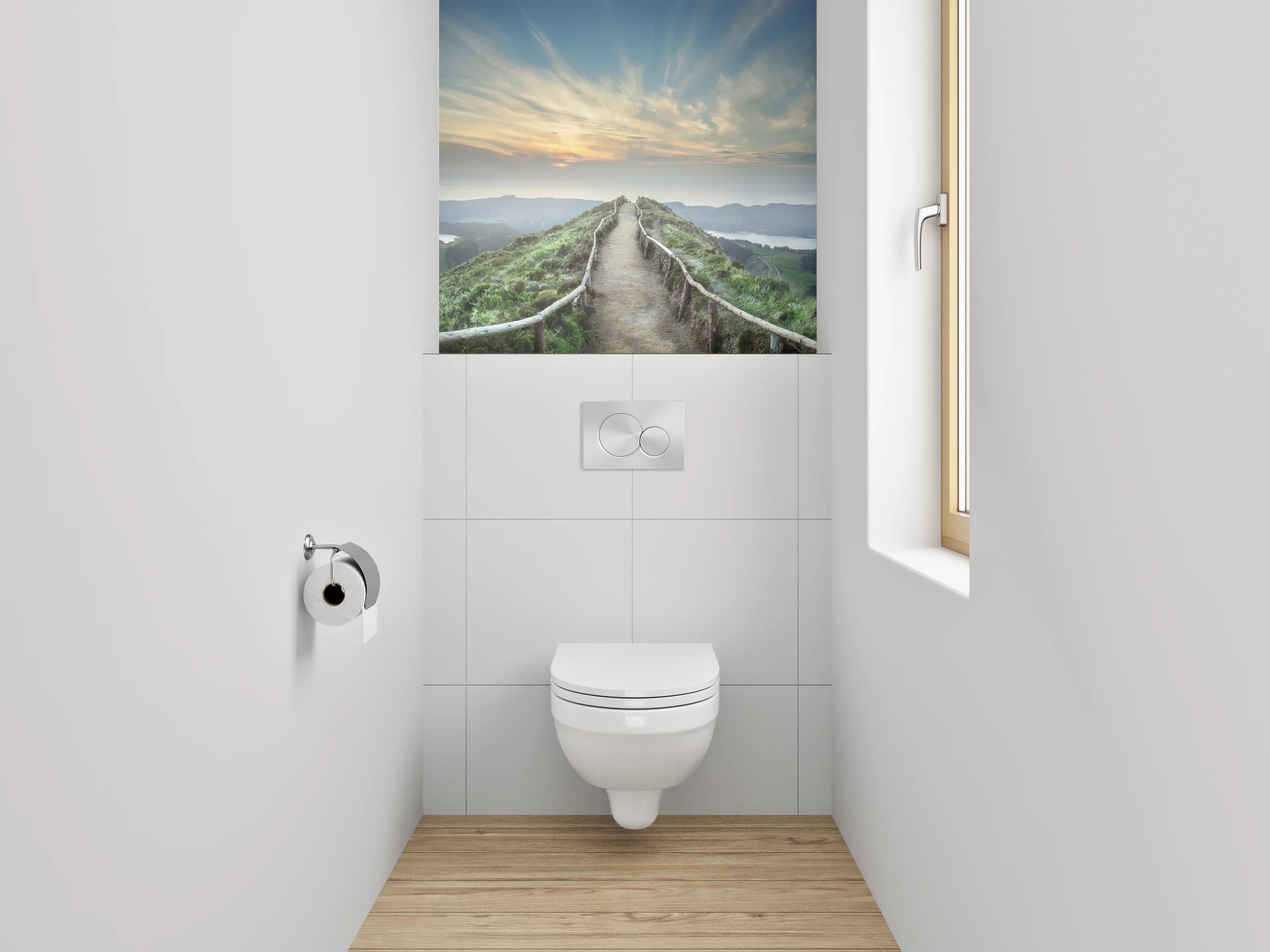 WC-Rückwand - Panorama Wanderweg bei Sonnenaufgang