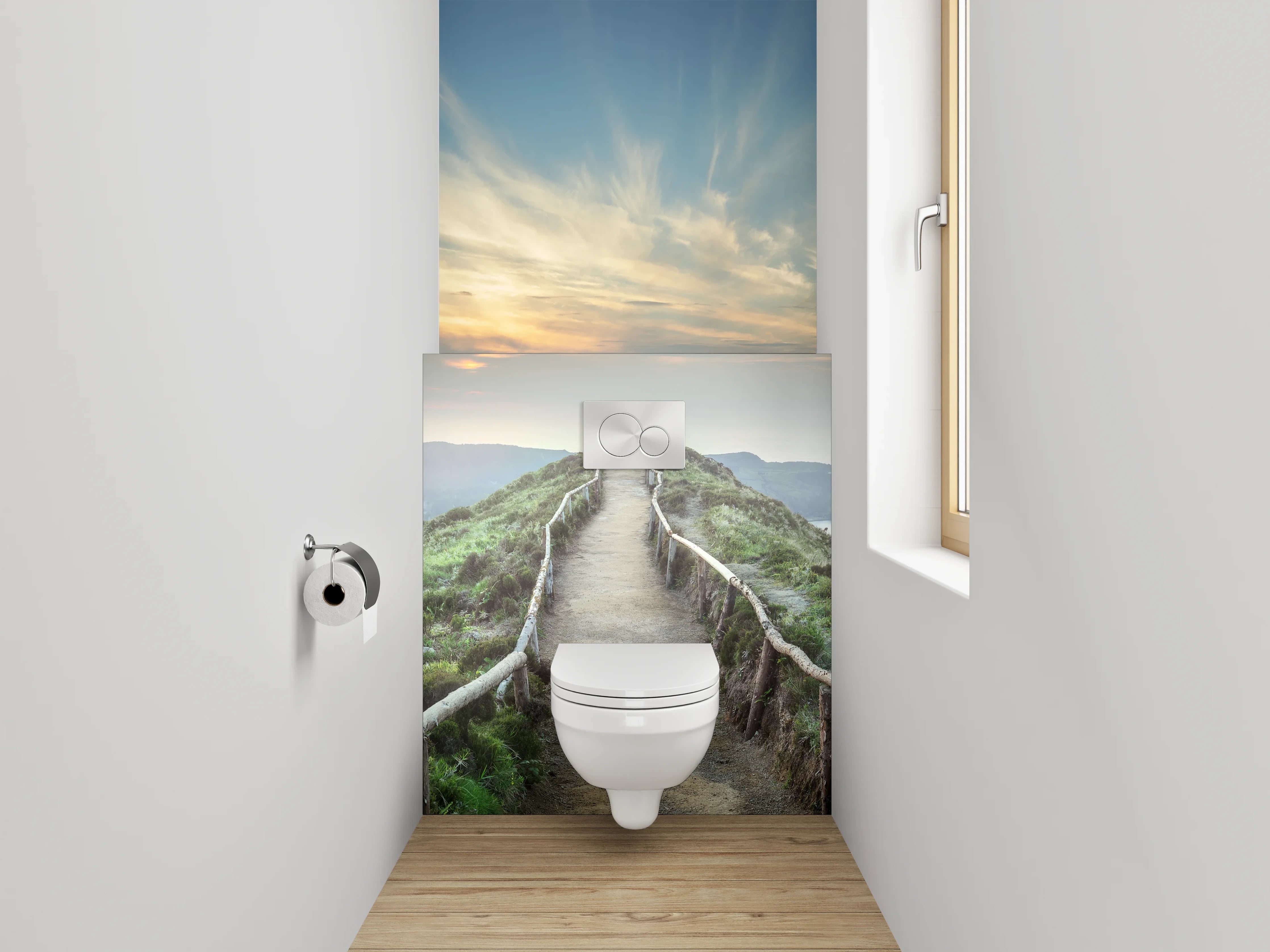 WC-Rückwand - Panorama Wanderweg bei Sonnenaufgang