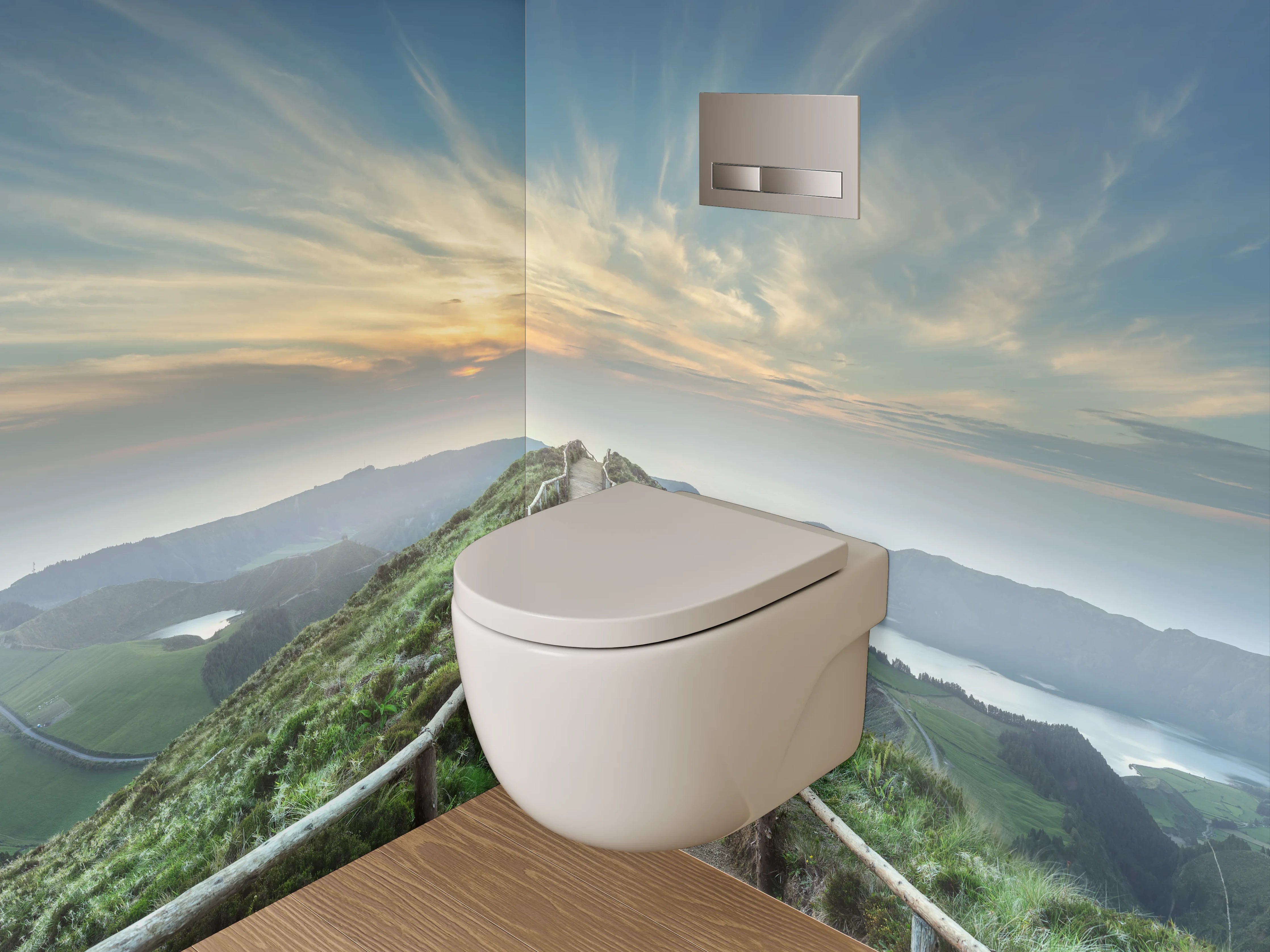 WC-Rückwand - Panorama Wanderweg bei Sonnenaufgang