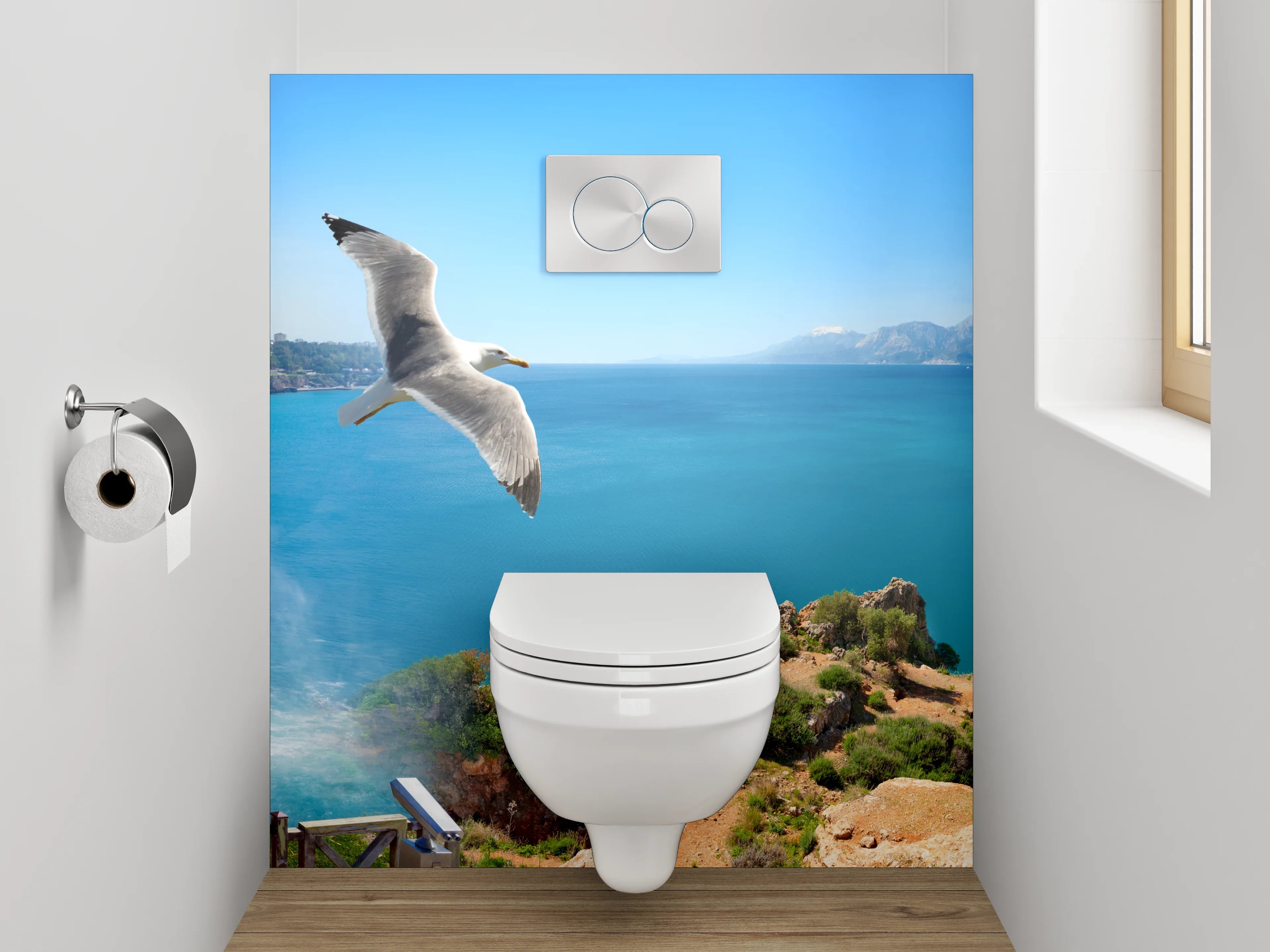 WC-Rückwand - Panorama Wasserfall am Meer