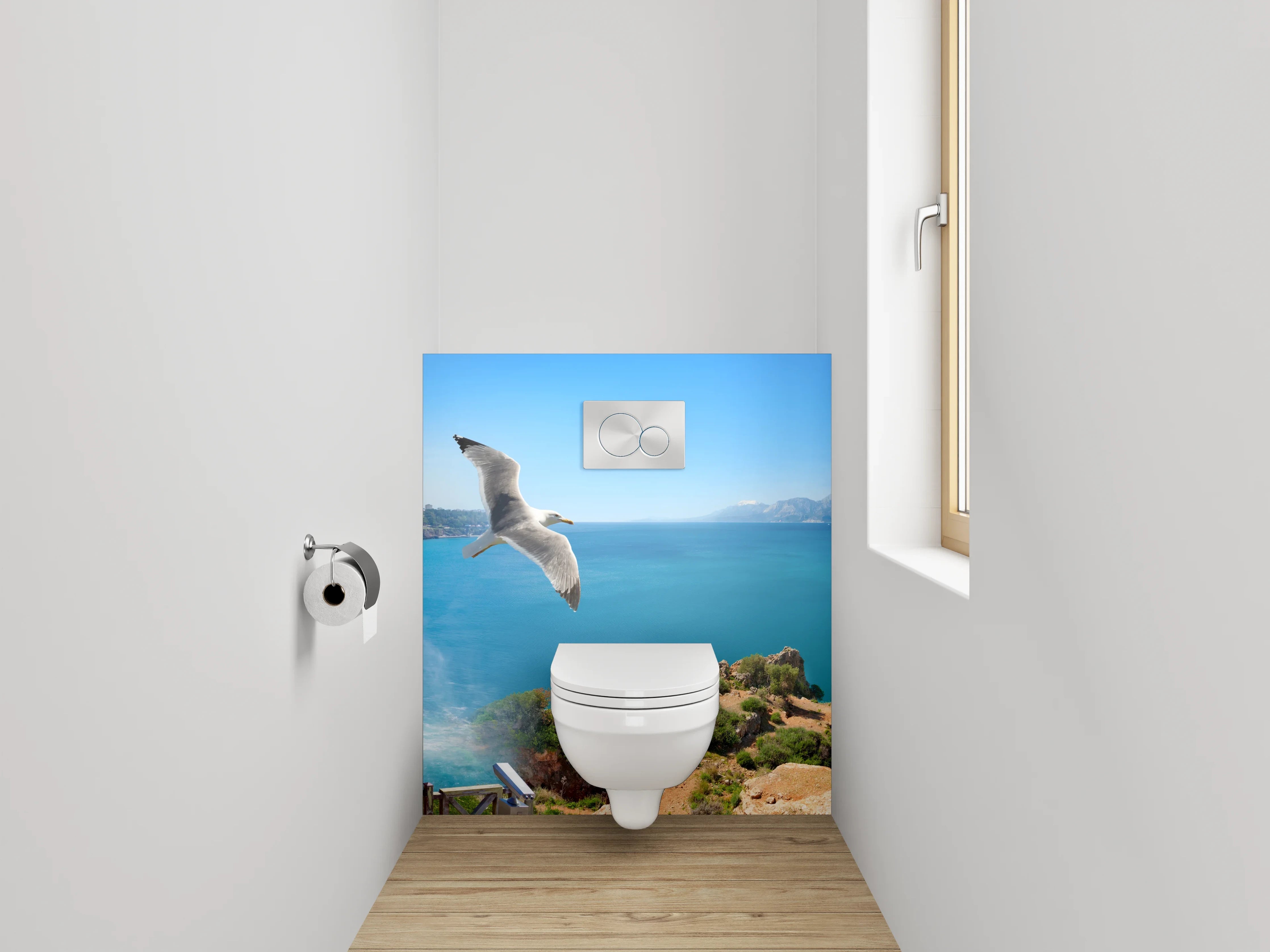 WC-Rückwand - Panorama Wasserfall am Meer