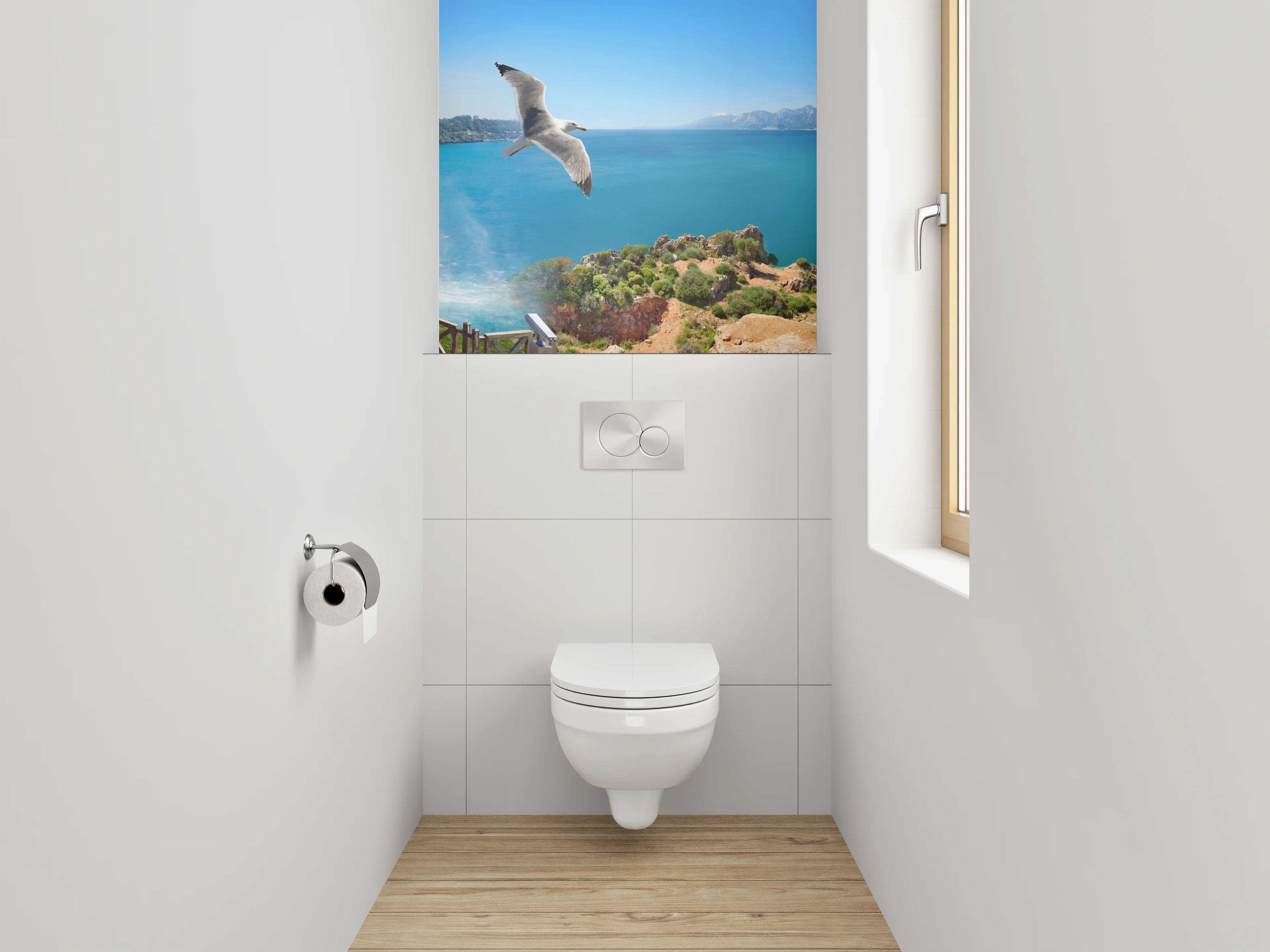 WC-Rückwand - Panorama Wasserfall am Meer