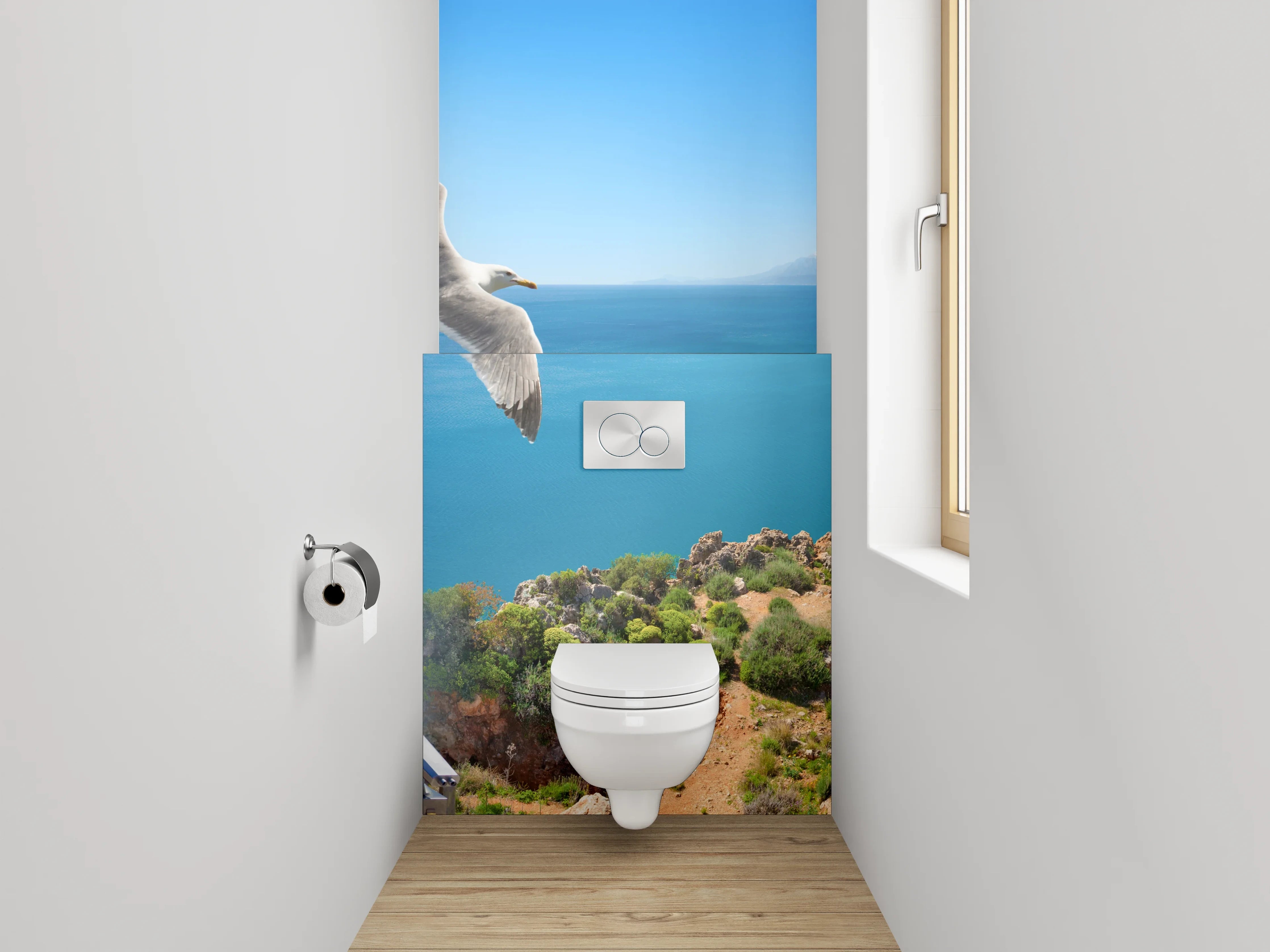 WC-Rückwand - Panorama Wasserfall am Meer