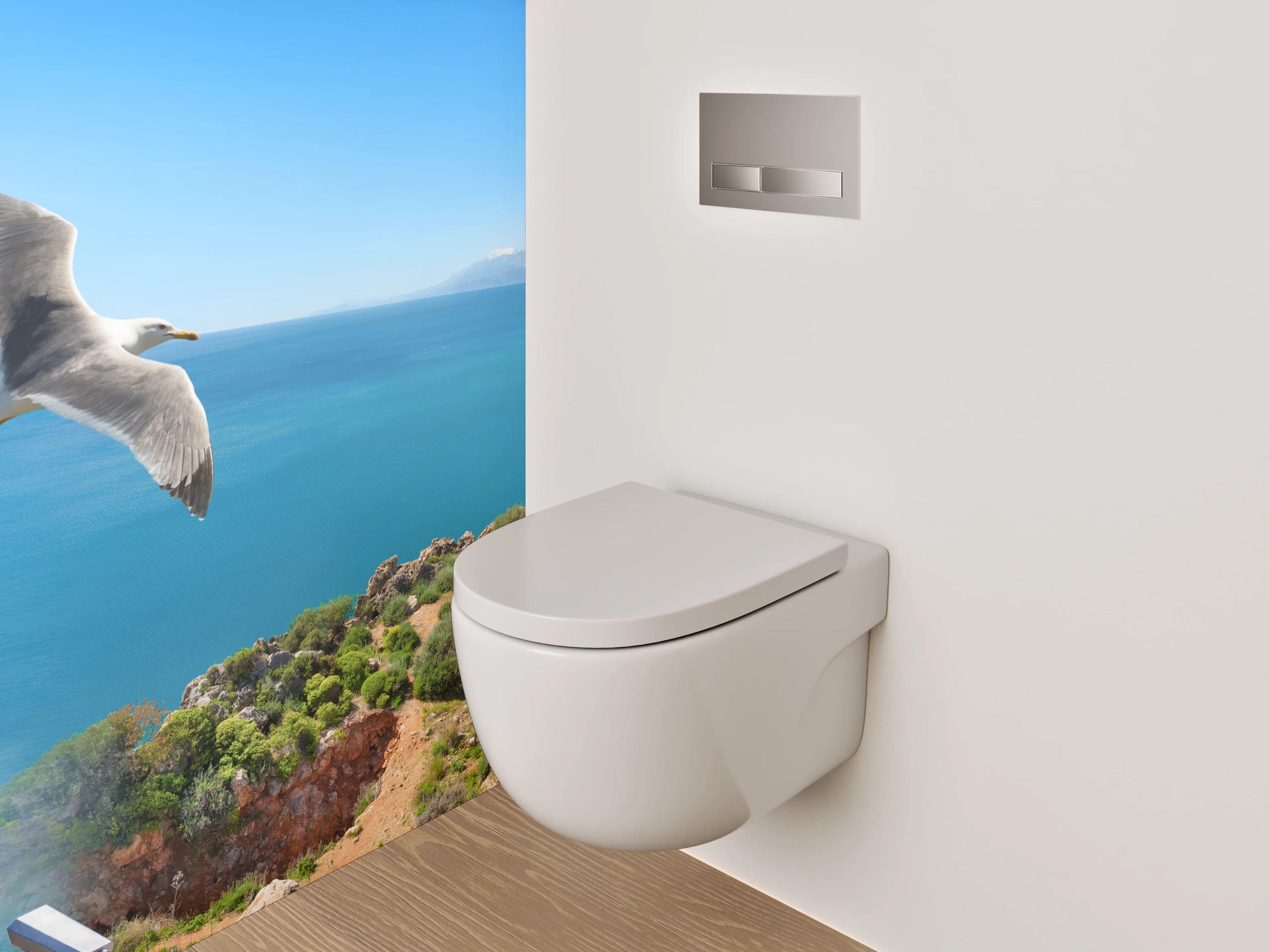 WC-Rückwand - Panorama Wasserfall am Meer