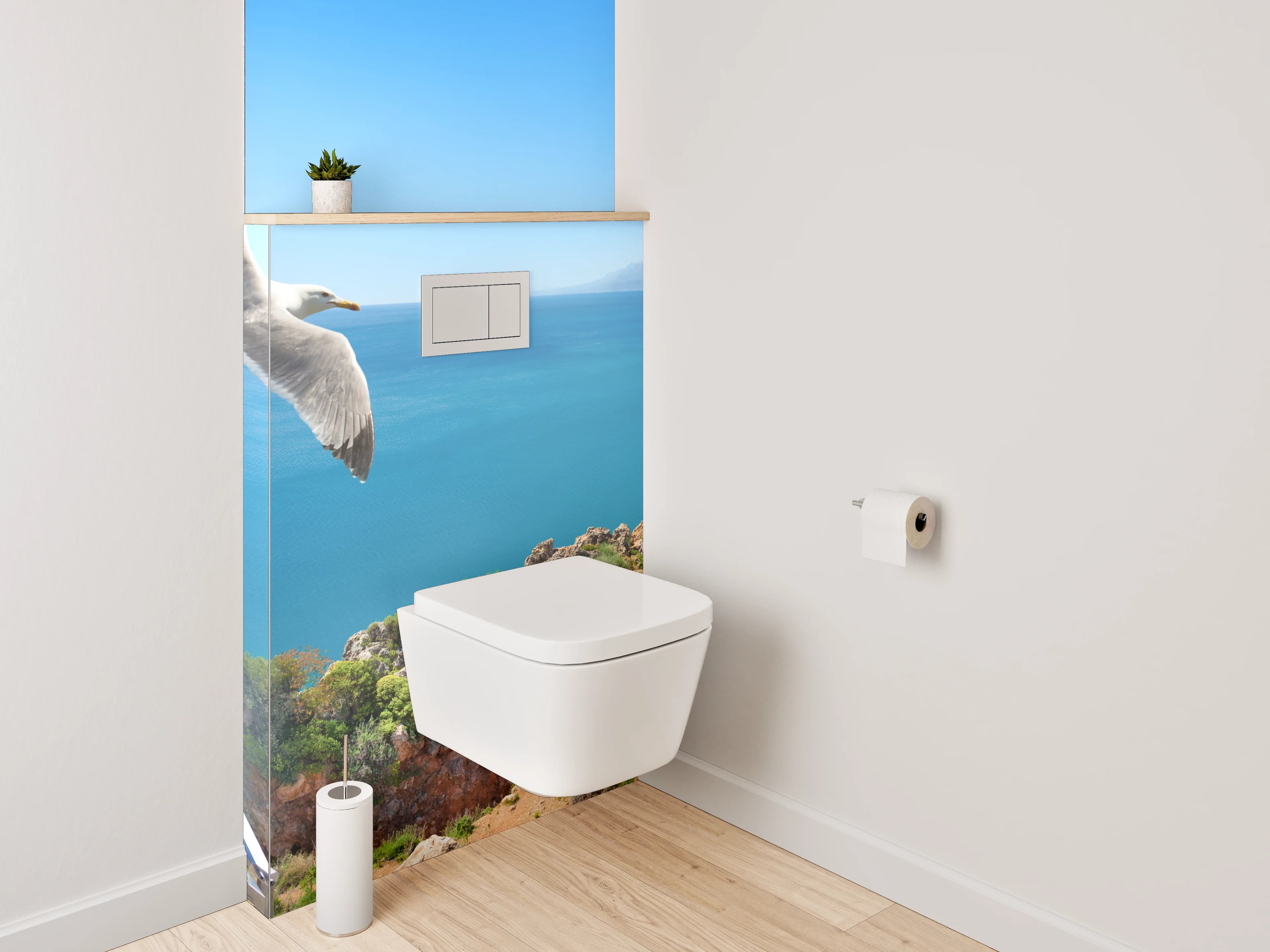 WC-Rückwand - Panorama Wasserfall am Meer