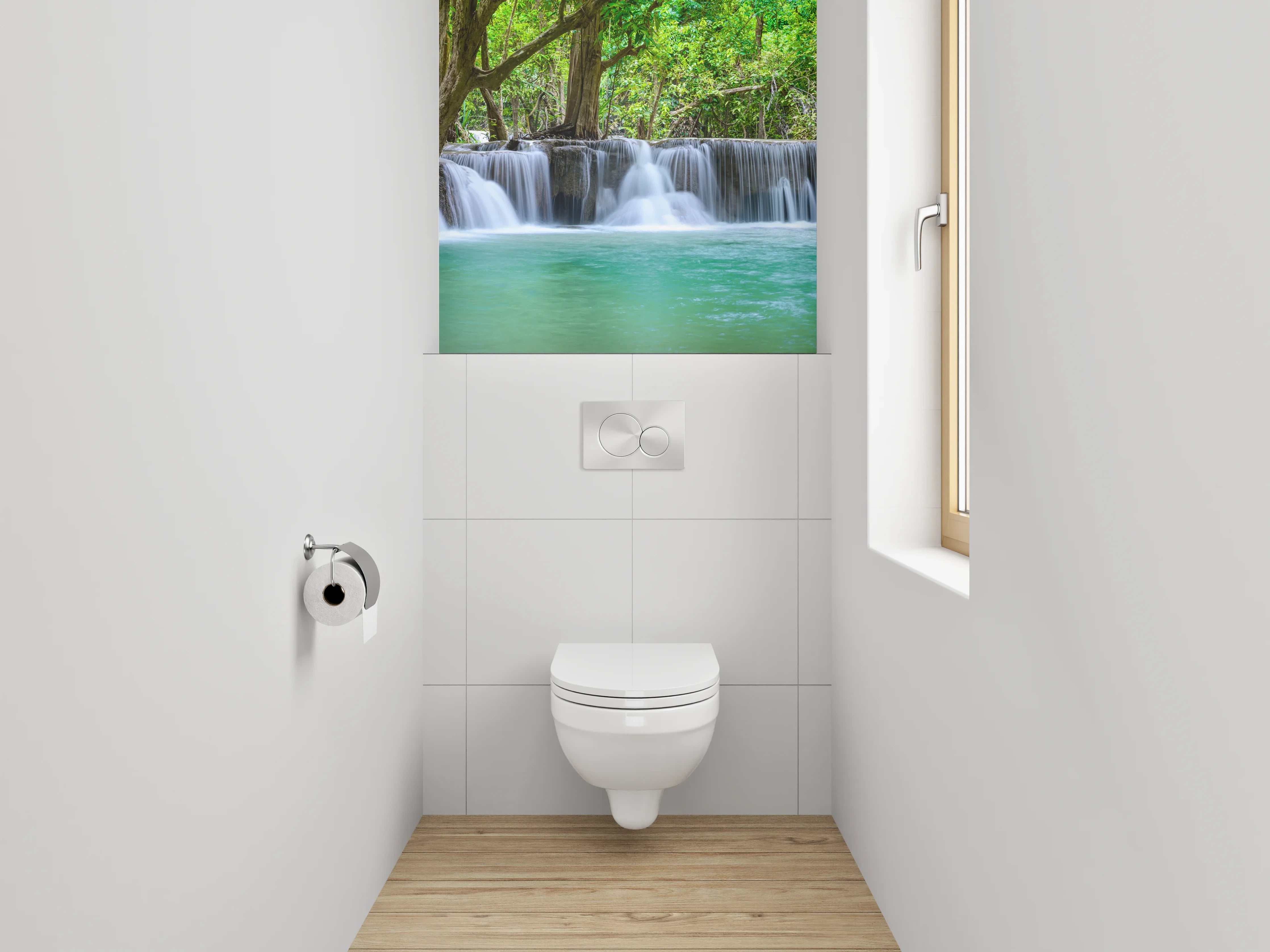 WC-Rückwand - Panorama Wasserfall im grünen Wald