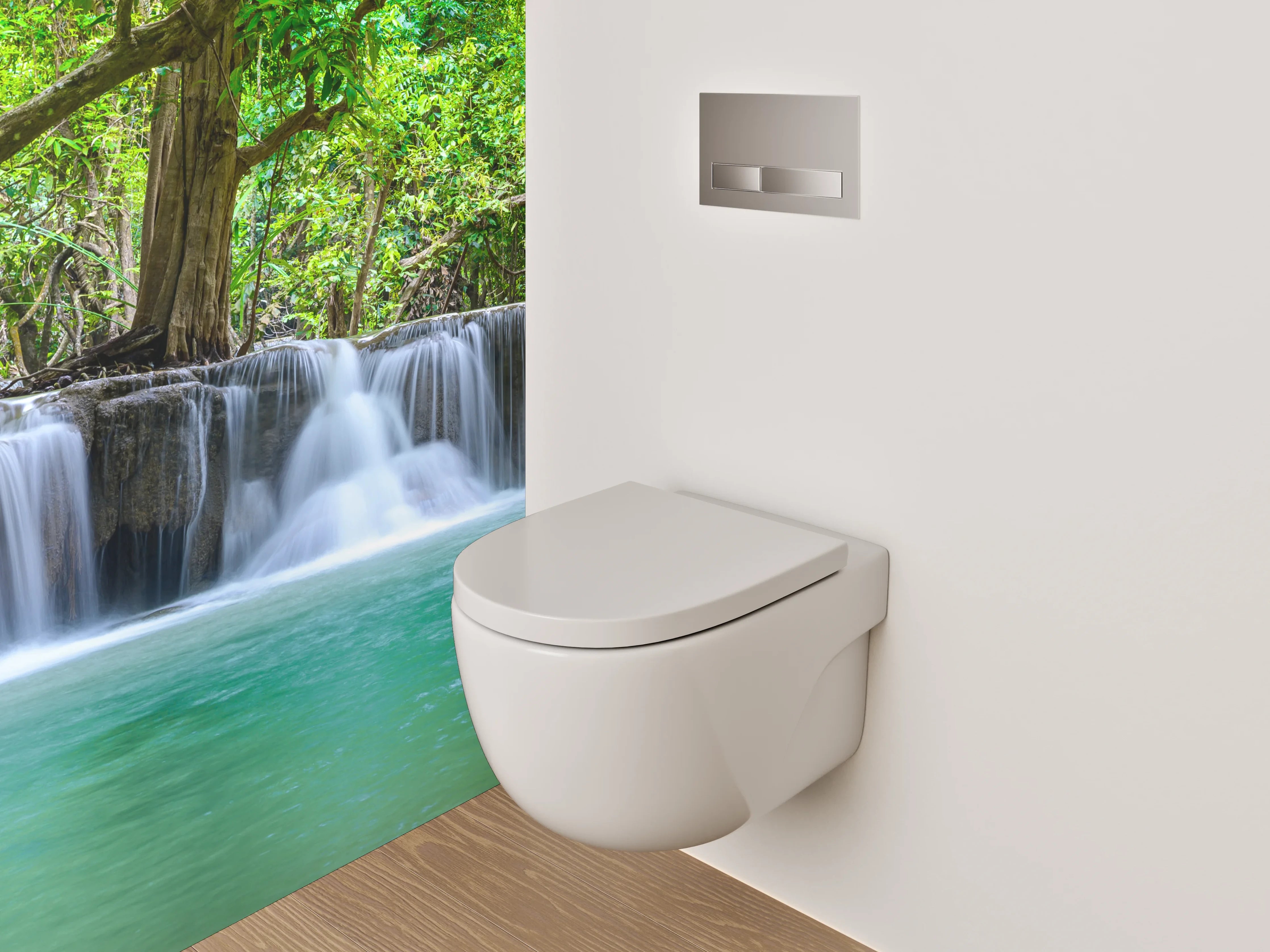 WC-Rückwand - Panorama Wasserfall im grünen Wald
