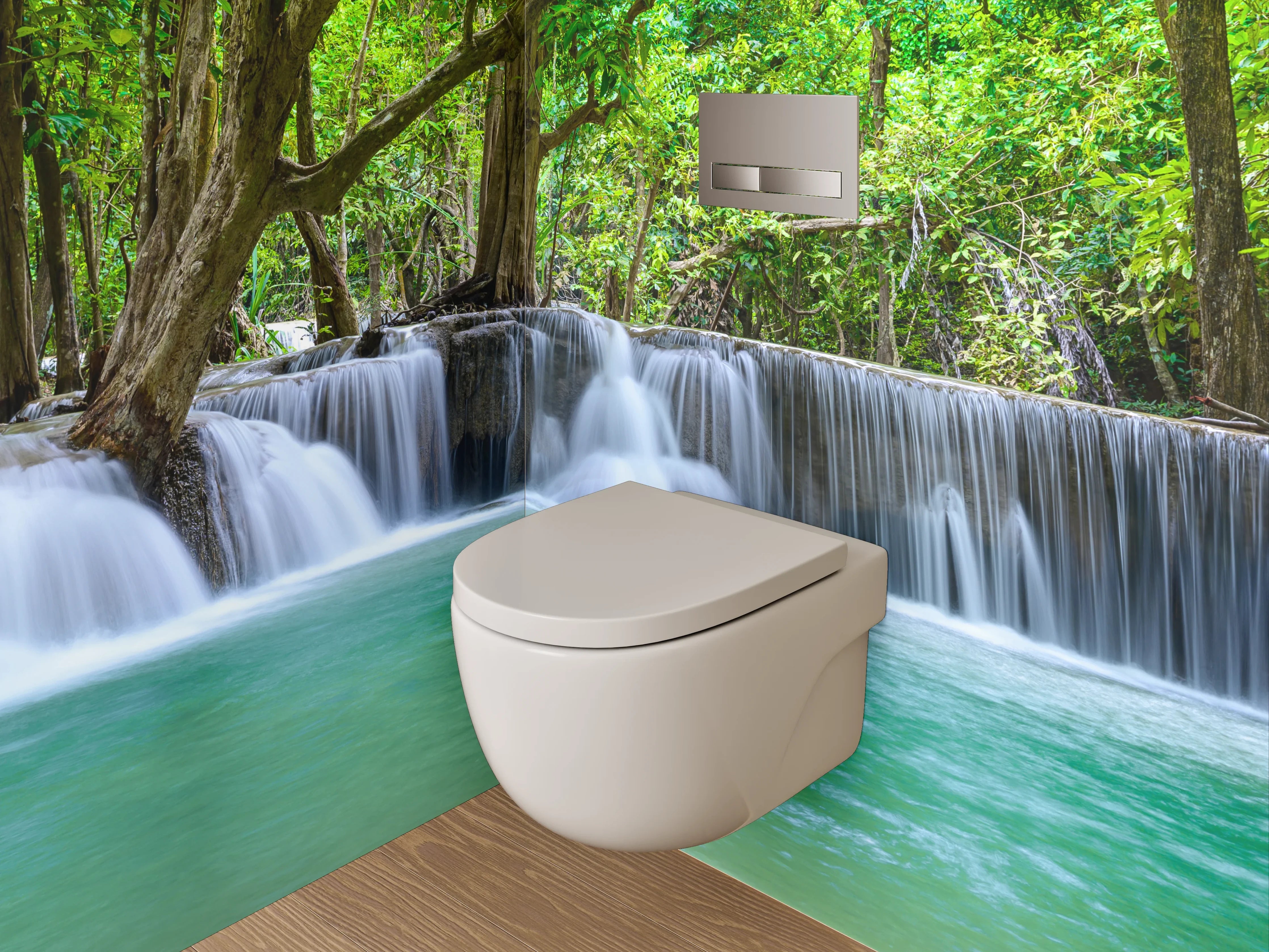 WC-Rückwand - Panorama Wasserfall im grünen Wald