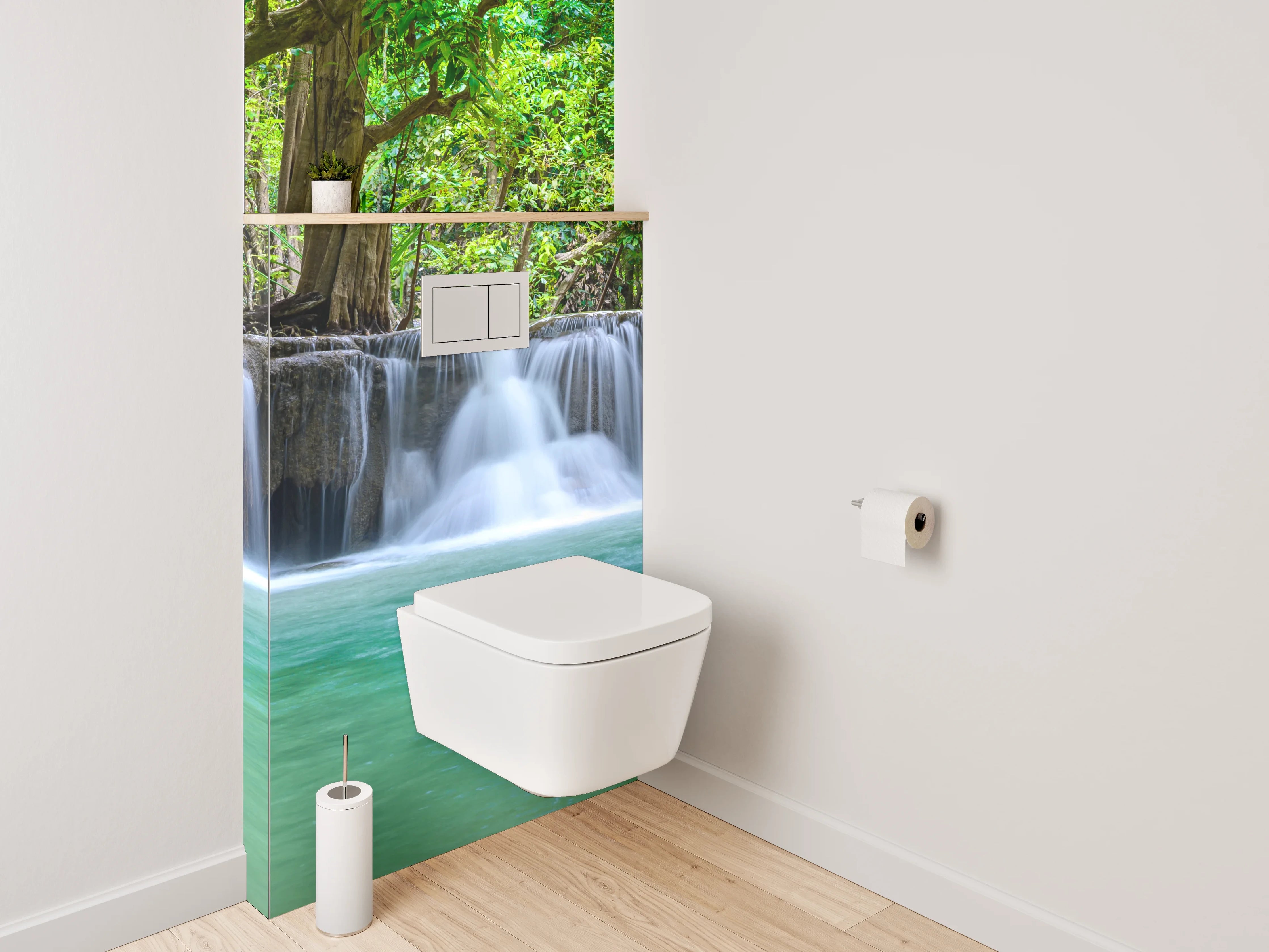 WC-Rückwand - Panorama Wasserfall im grünen Wald