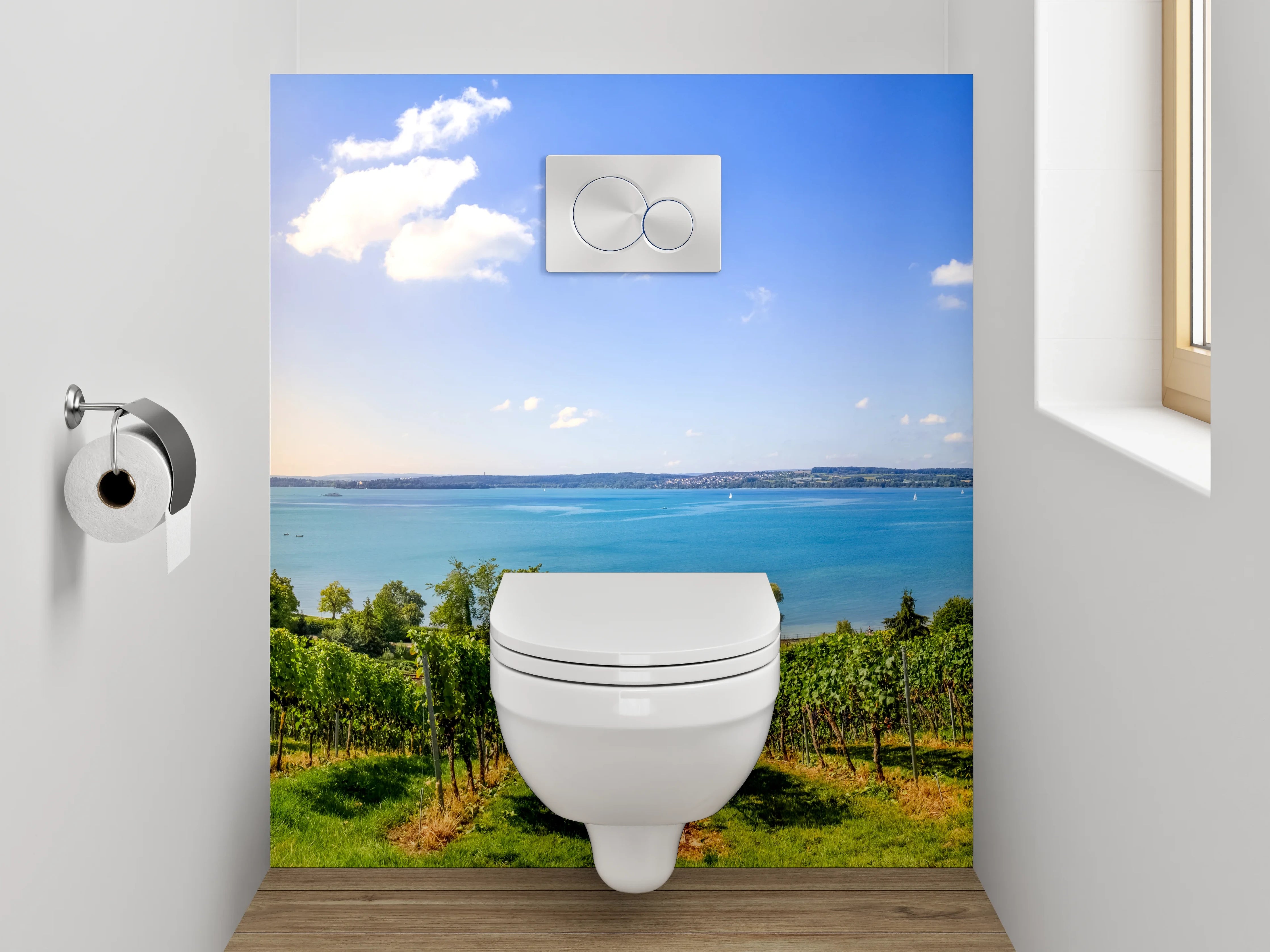 WC-Rückwand - Panorama Weinberg am Bodensee
