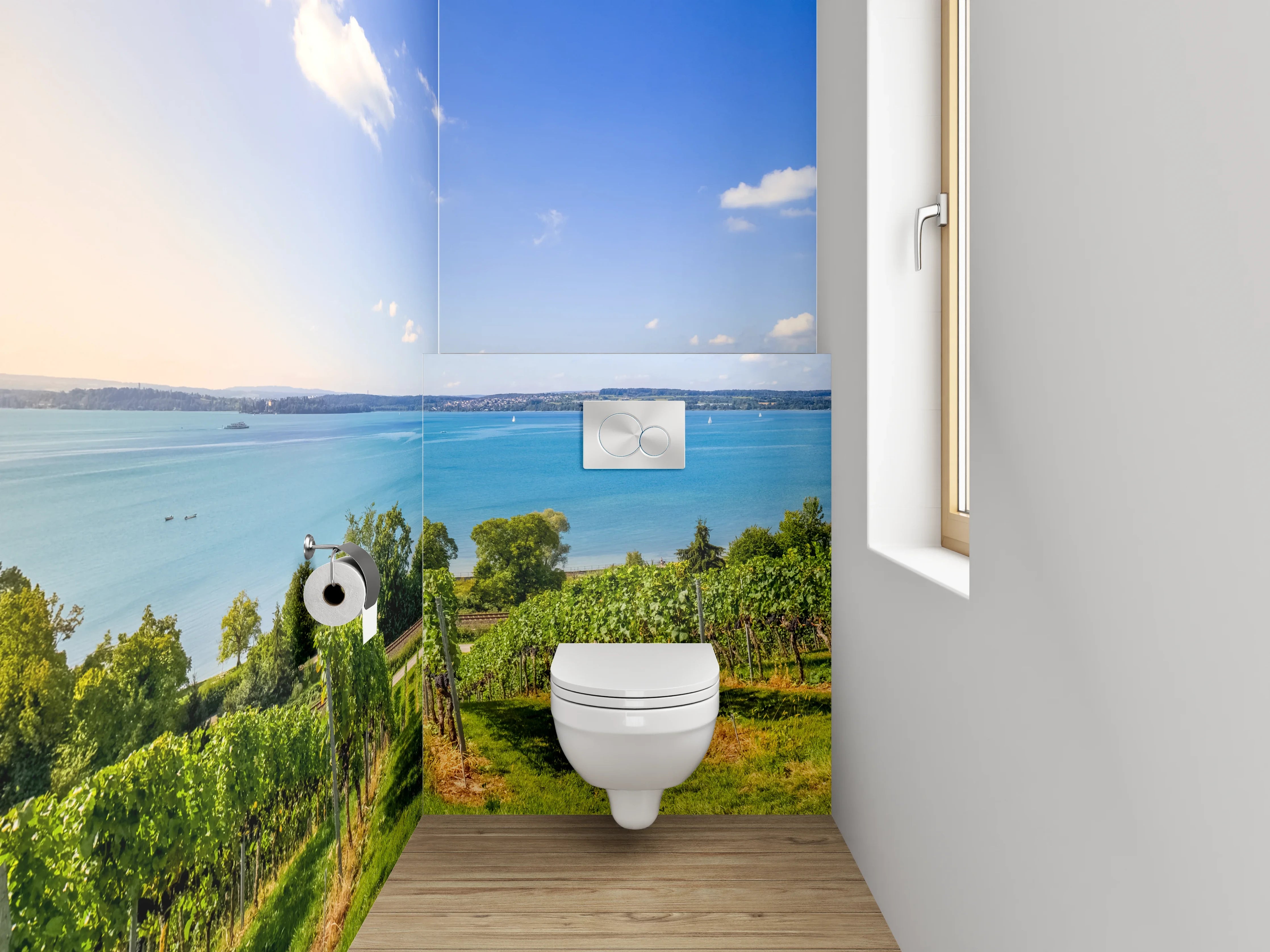 WC-Rückwand - Panorama Weinberg am Bodensee