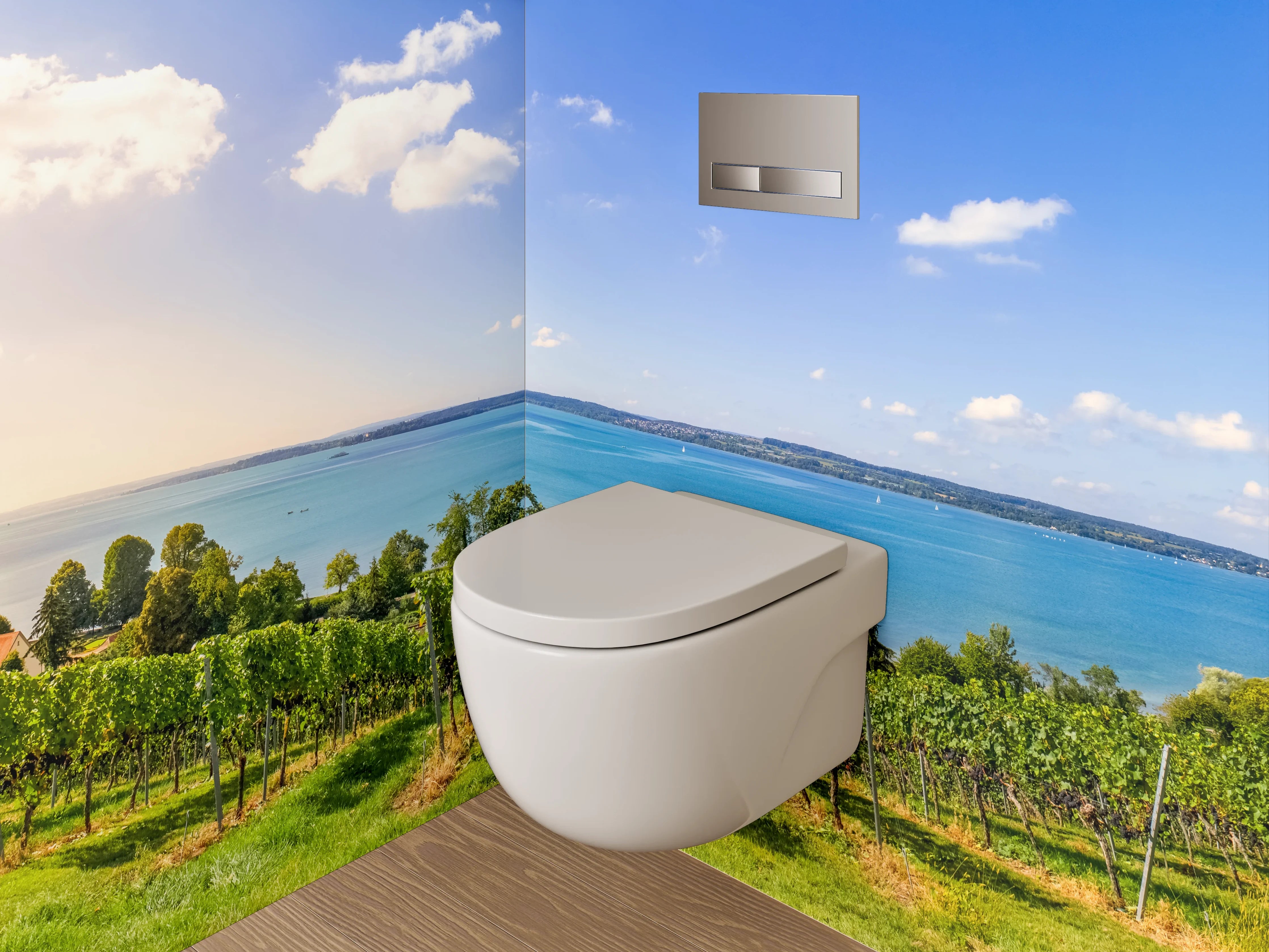 WC-Rückwand - Panorama Weinberg am Bodensee
