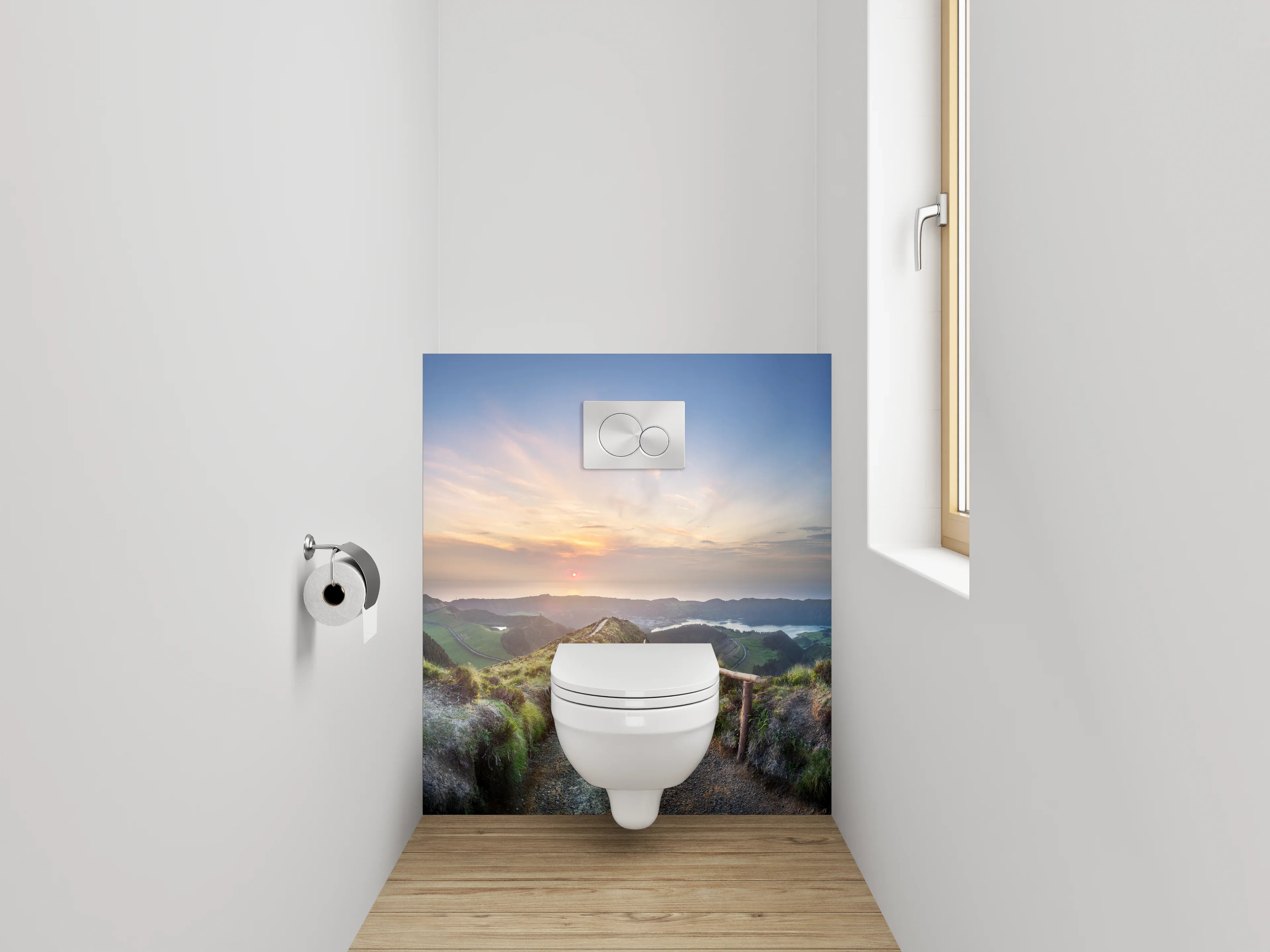 WC-Rückwand - Panoramablick Wanderweg Sonnenuntergang