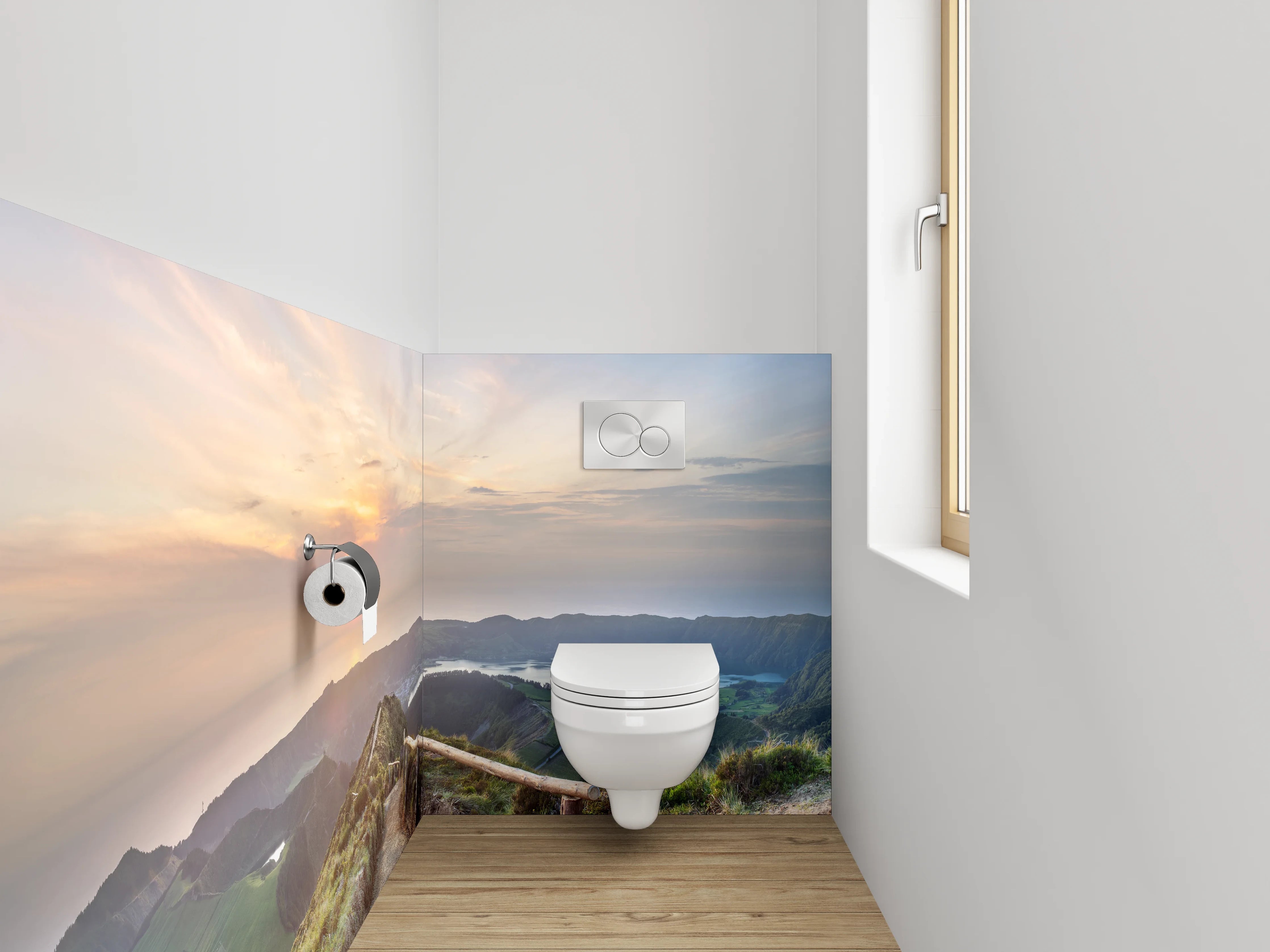 WC-Rückwand - Panoramablick Wanderweg Sonnenuntergang