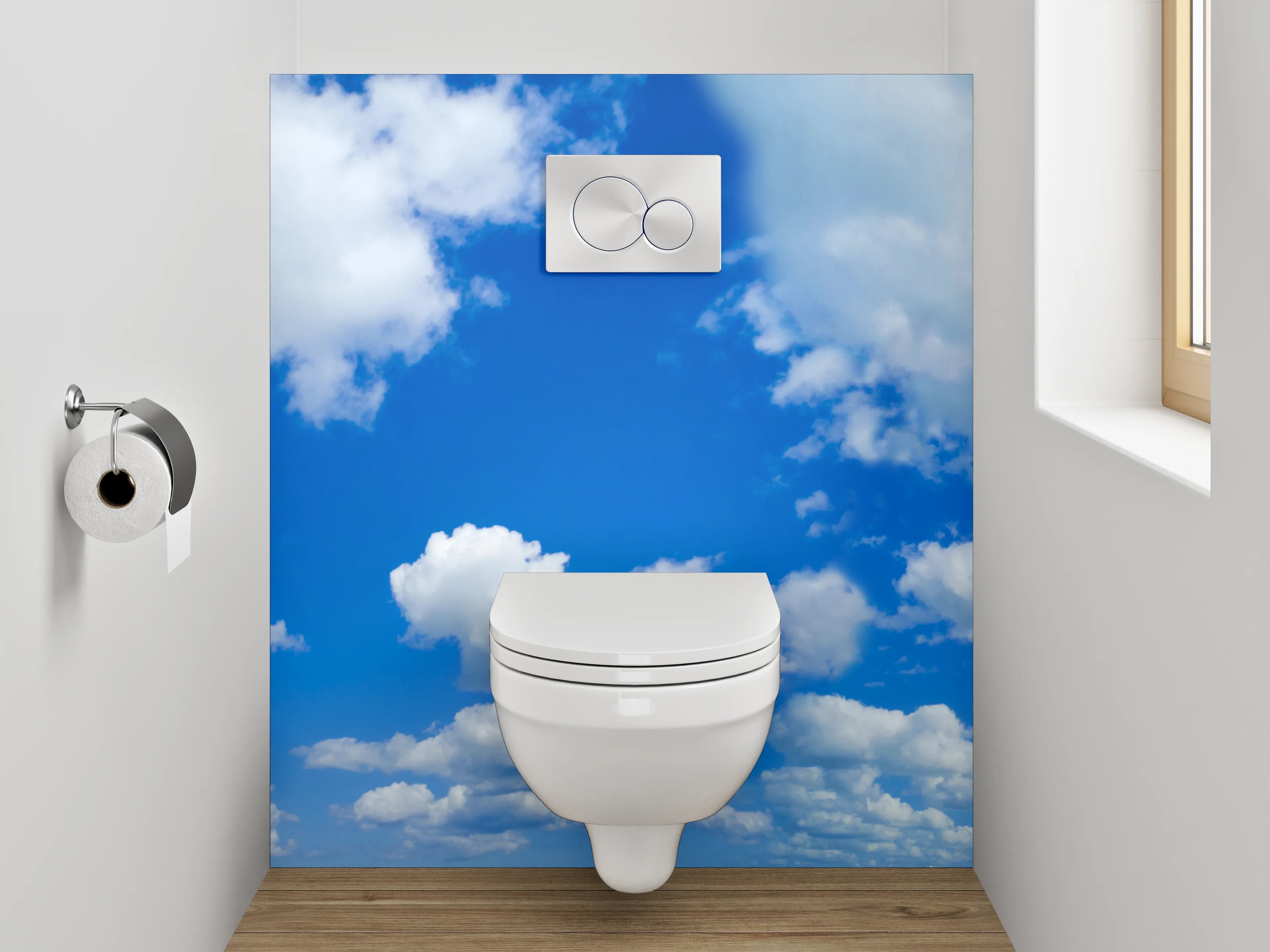WC-Rückwand - Panoramablick Wolkenhimmel Blau-Weiß
