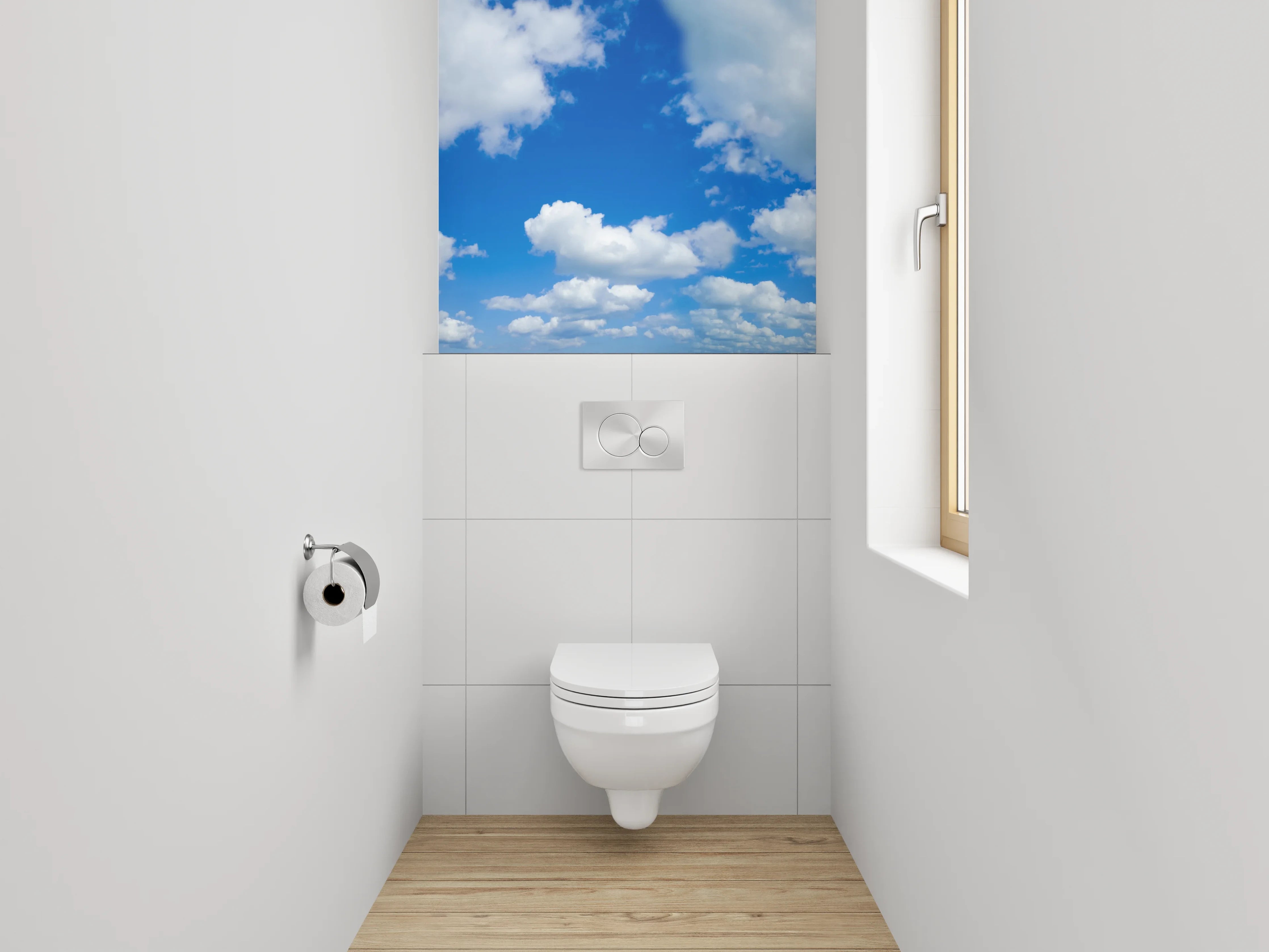 WC-Rückwand - Panoramablick Wolkenhimmel Blau-Weiß