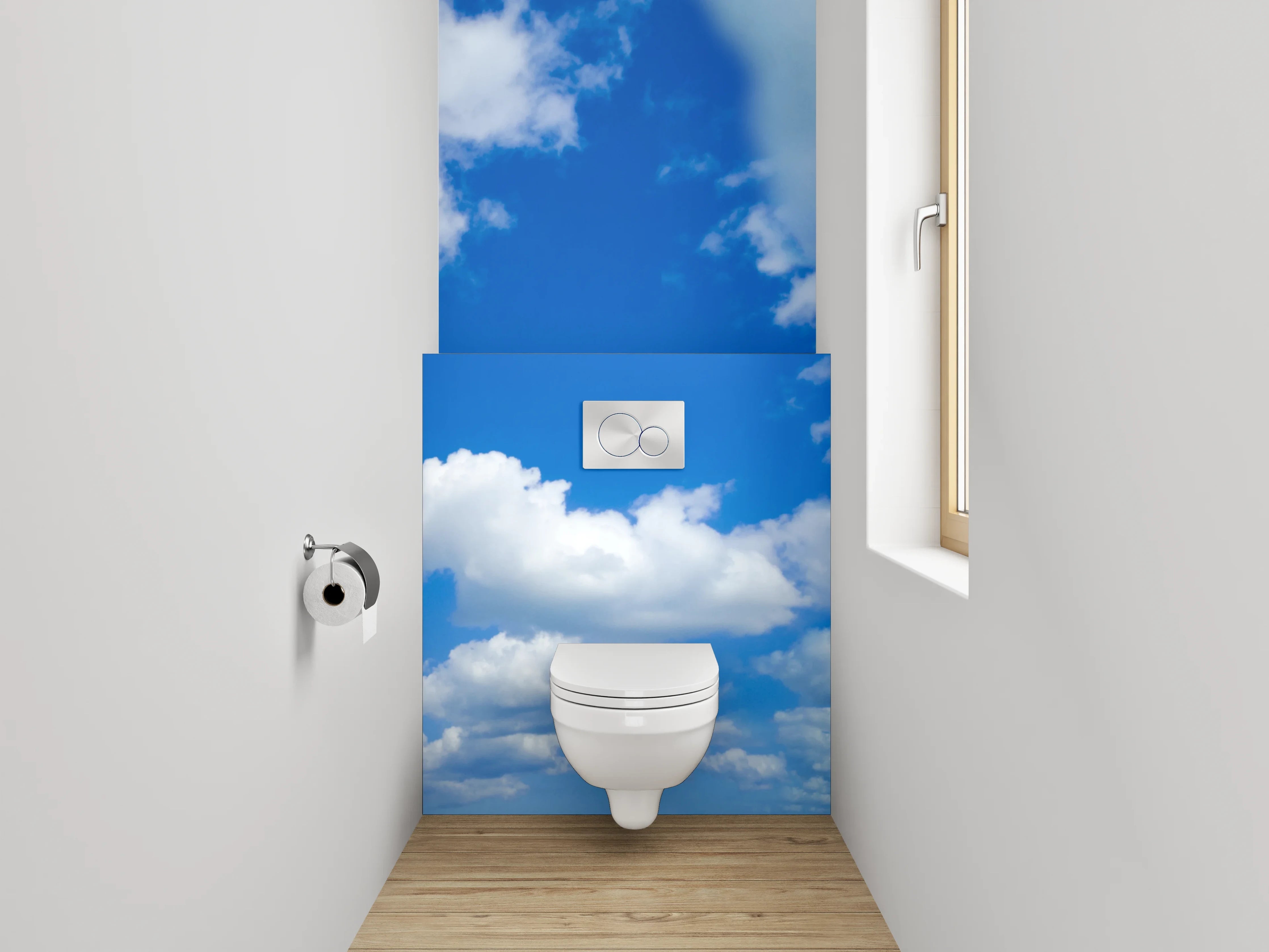 WC-Rückwand - Panoramablick Wolkenhimmel Blau-Weiß