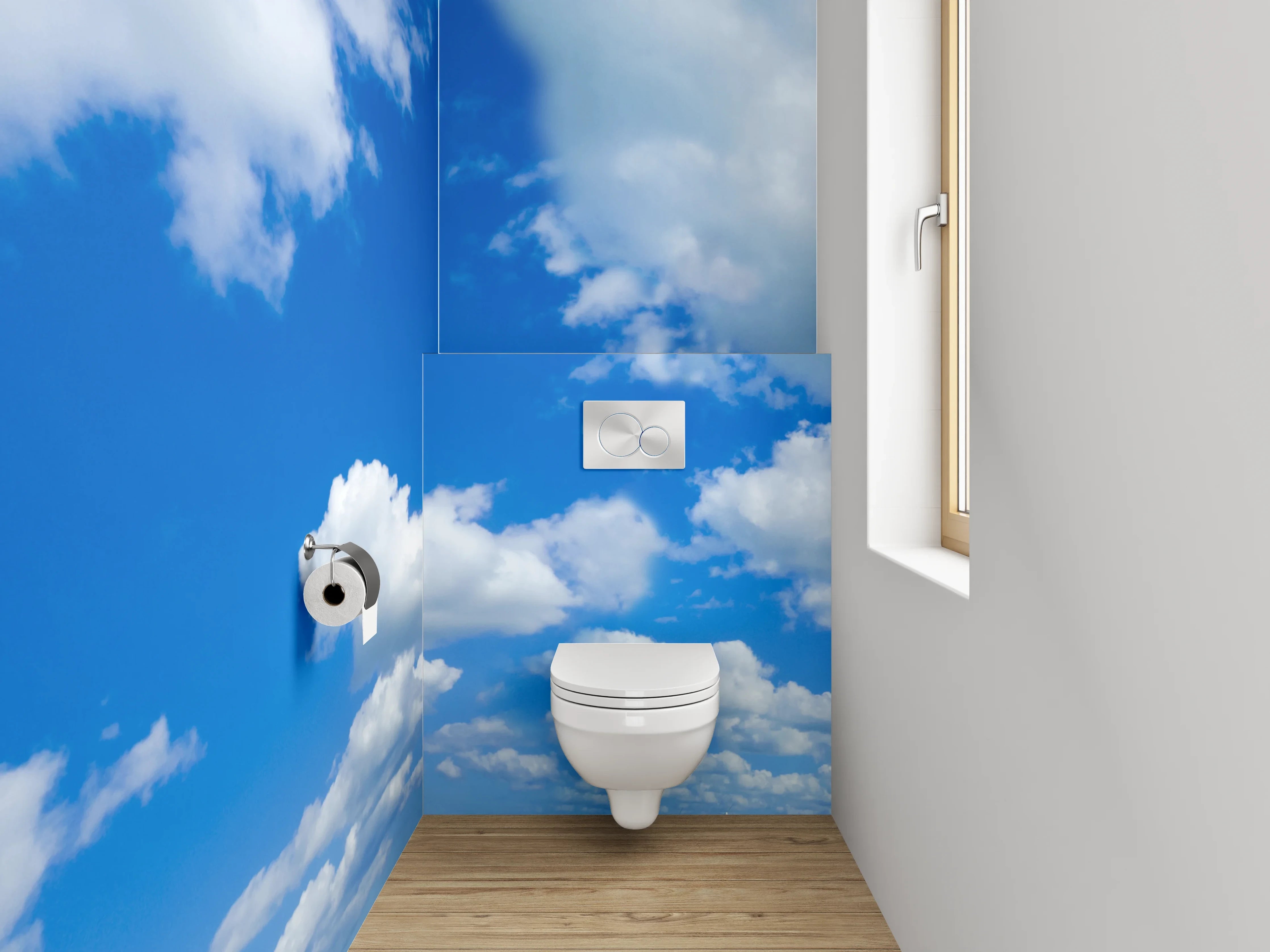 WC-Rückwand - Panoramablick Wolkenhimmel Blau-Weiß