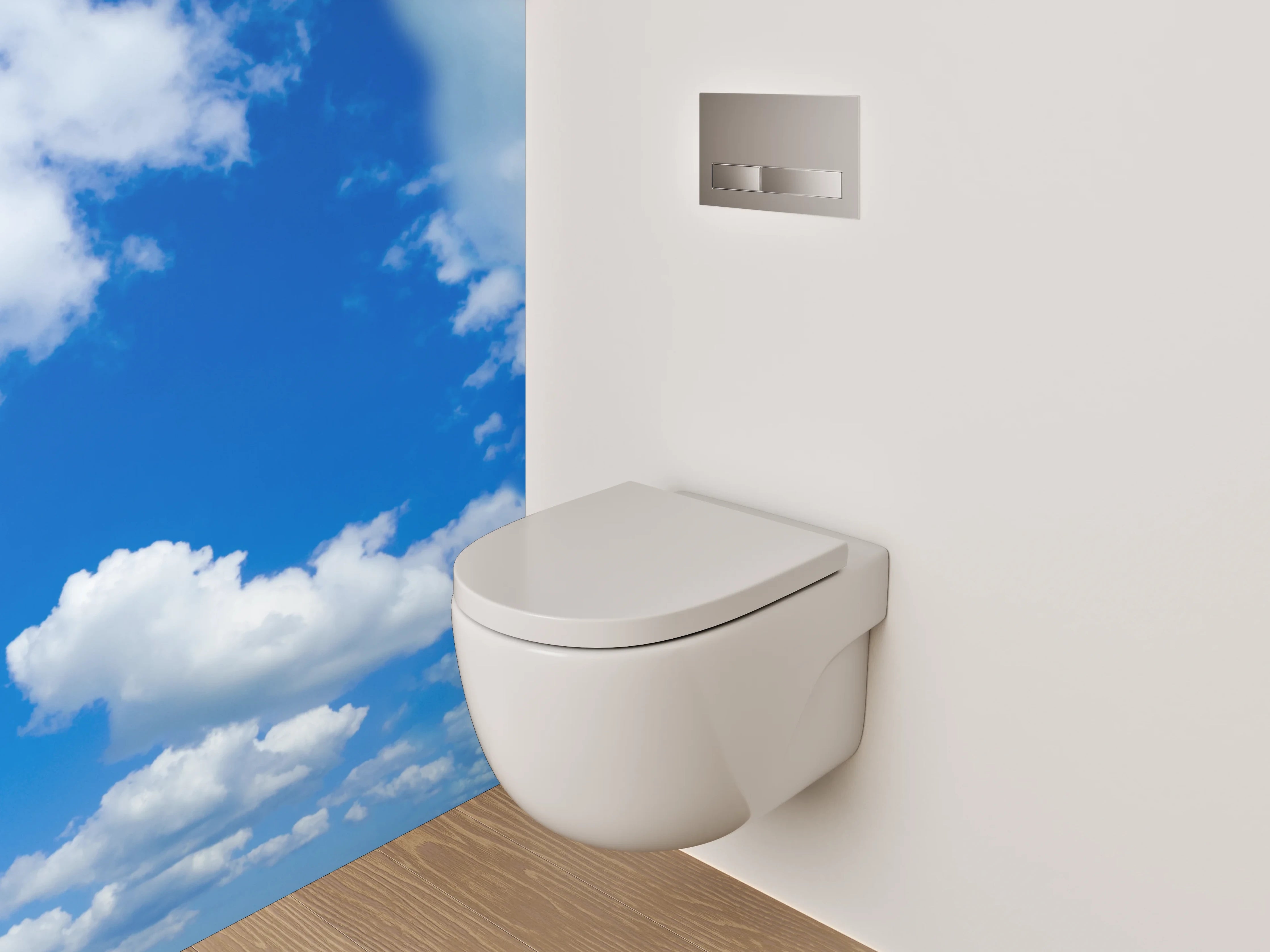 WC-Rückwand - Panoramablick Wolkenhimmel Blau-Weiß