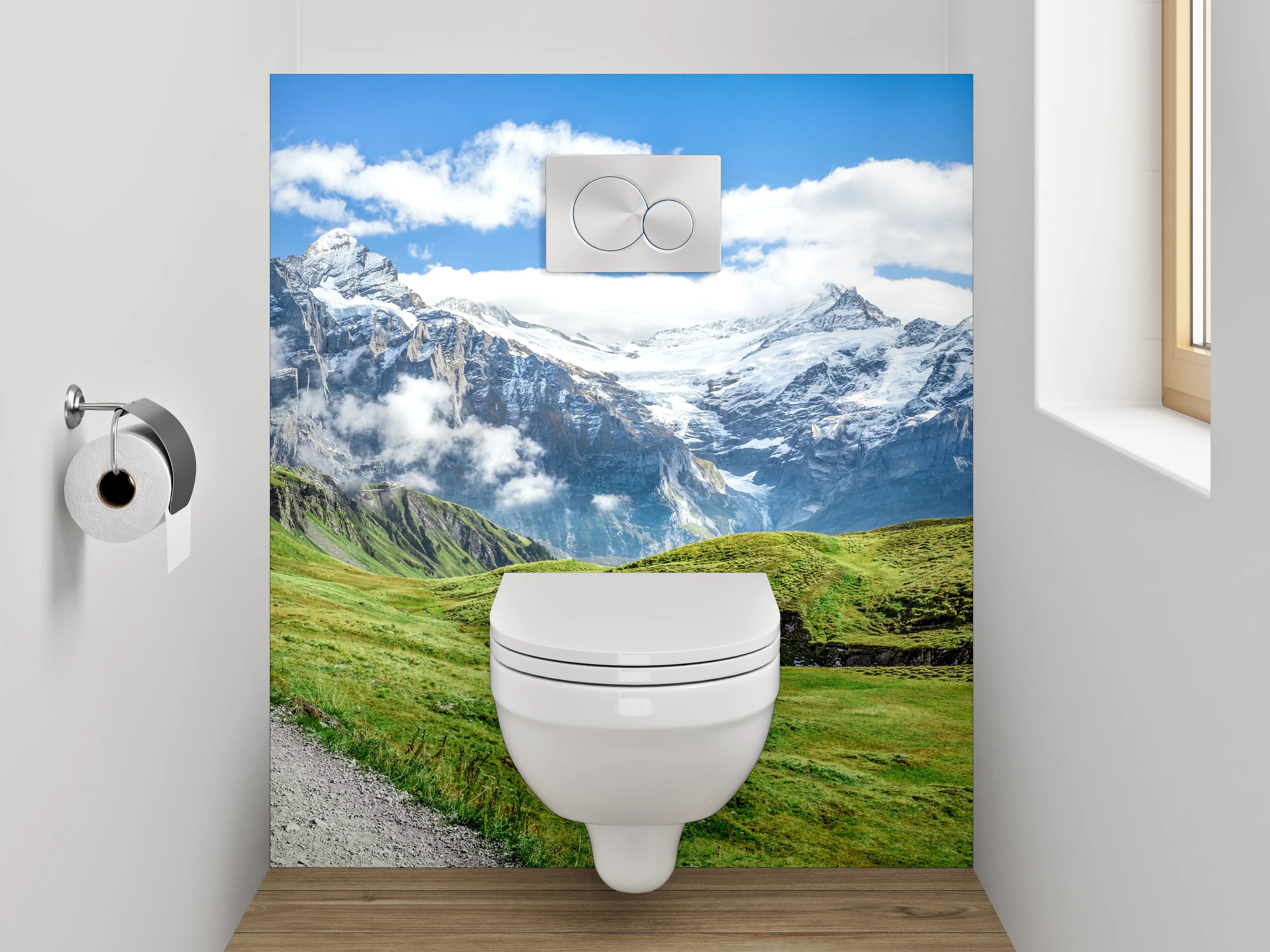 WC-Rückwand - Panoramablick auf die Schweizer Alpen
