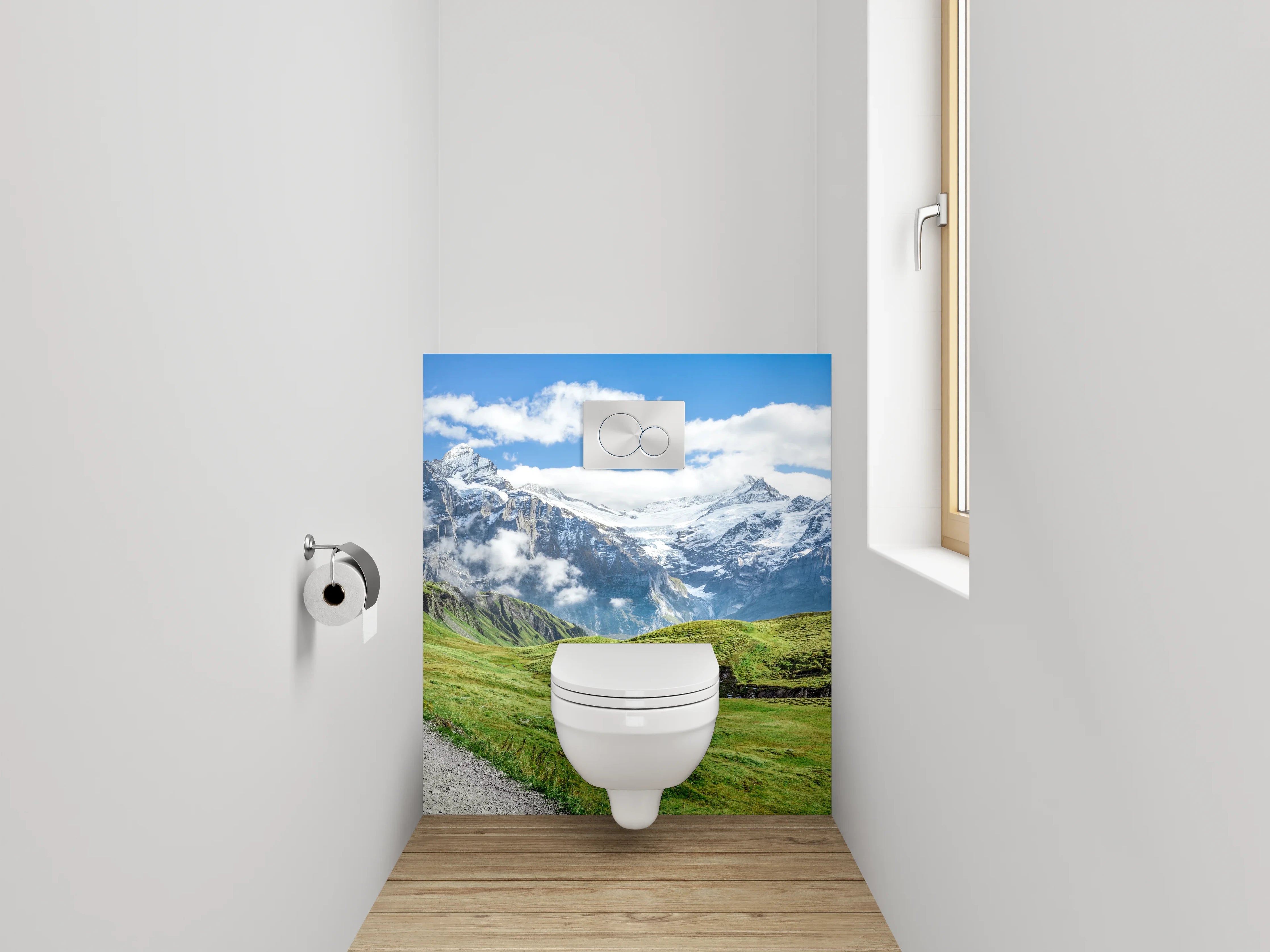WC-Rückwand - Panoramablick auf die Schweizer Alpen