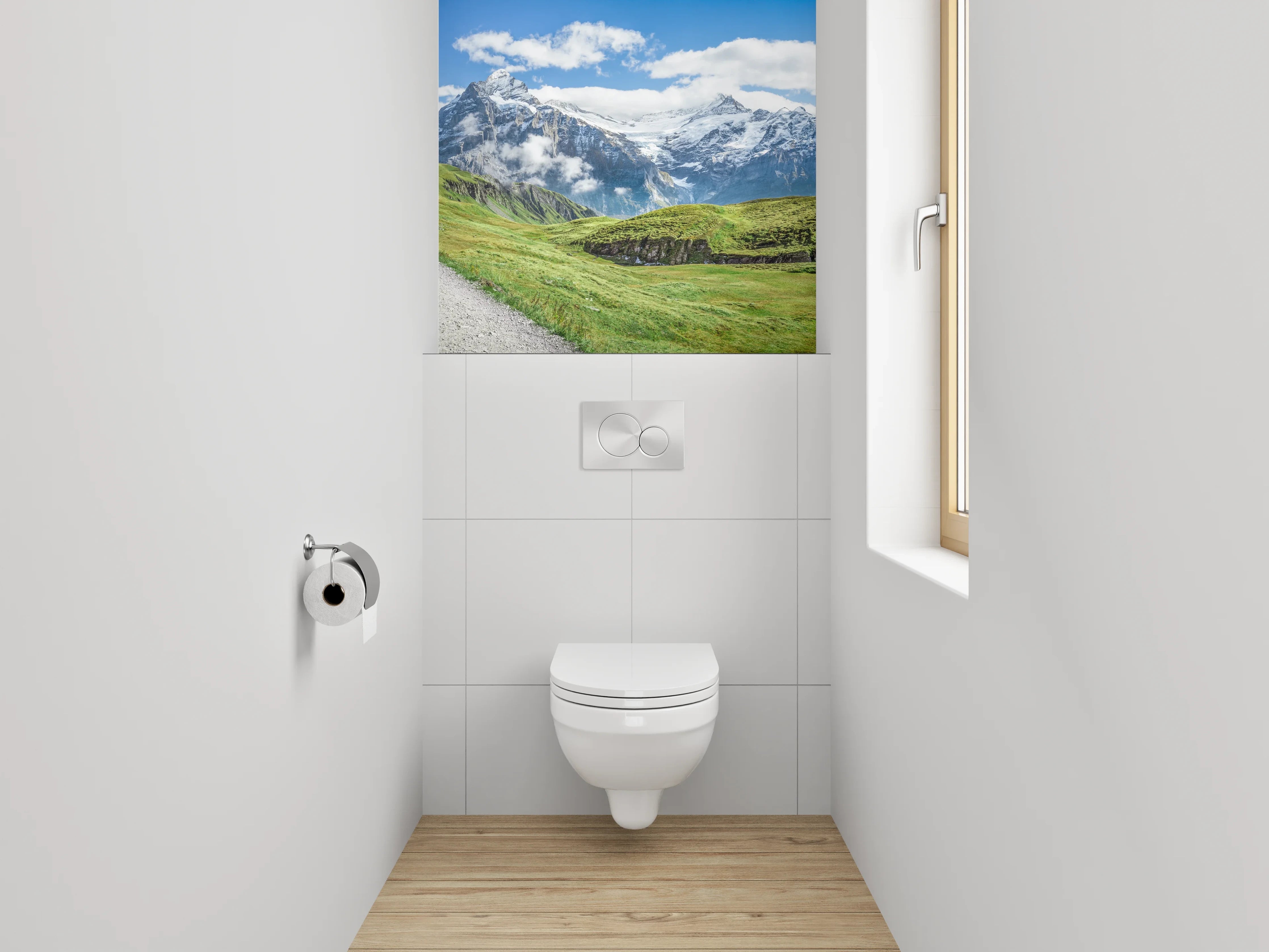 WC-Rückwand - Panoramablick auf die Schweizer Alpen