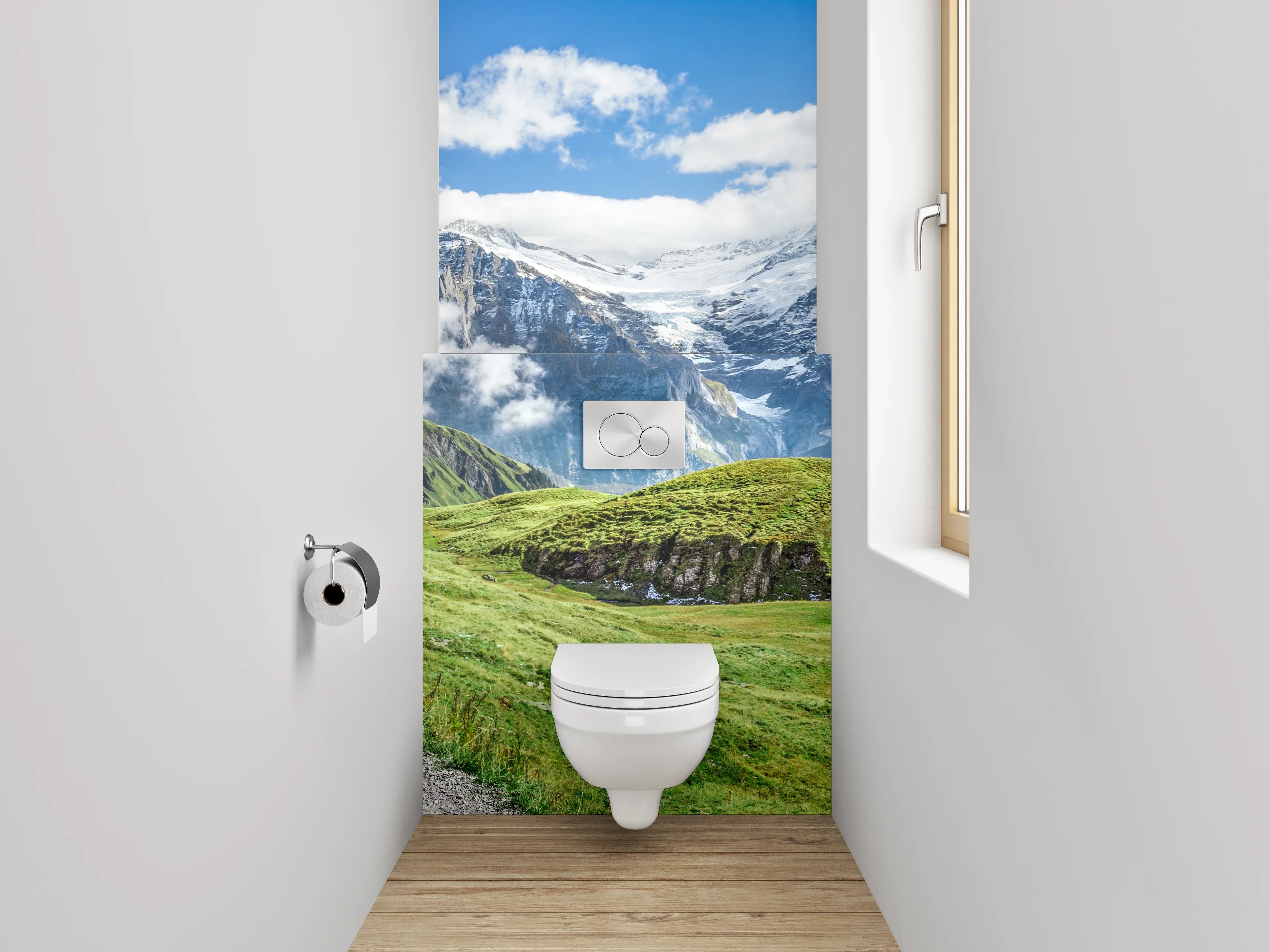 WC-Rückwand - Panoramablick auf die Schweizer Alpen