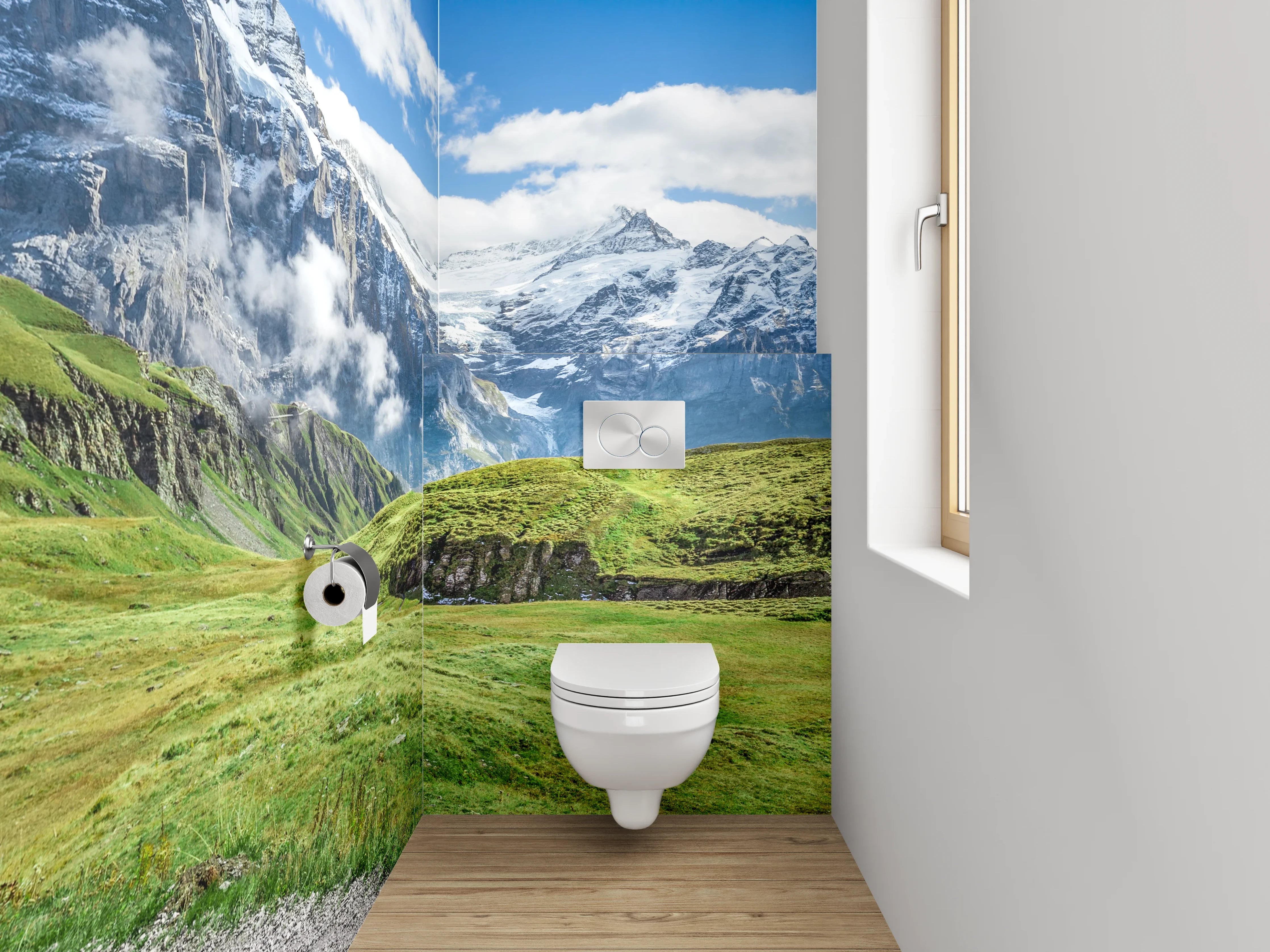 WC-Rückwand - Panoramablick auf die Schweizer Alpen