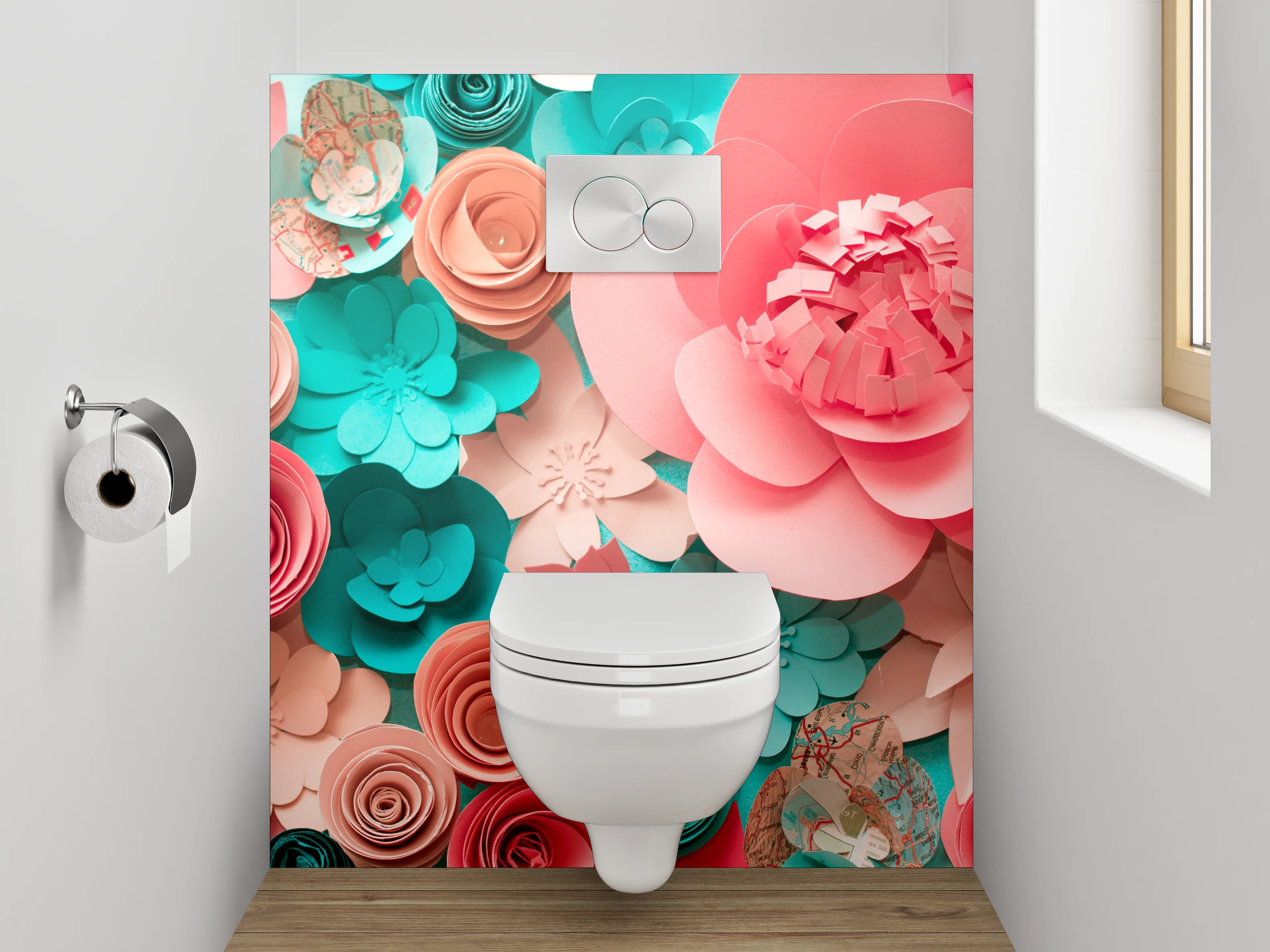 WC-Rückwand - Papierblumen 3D Collage Pastellkunst