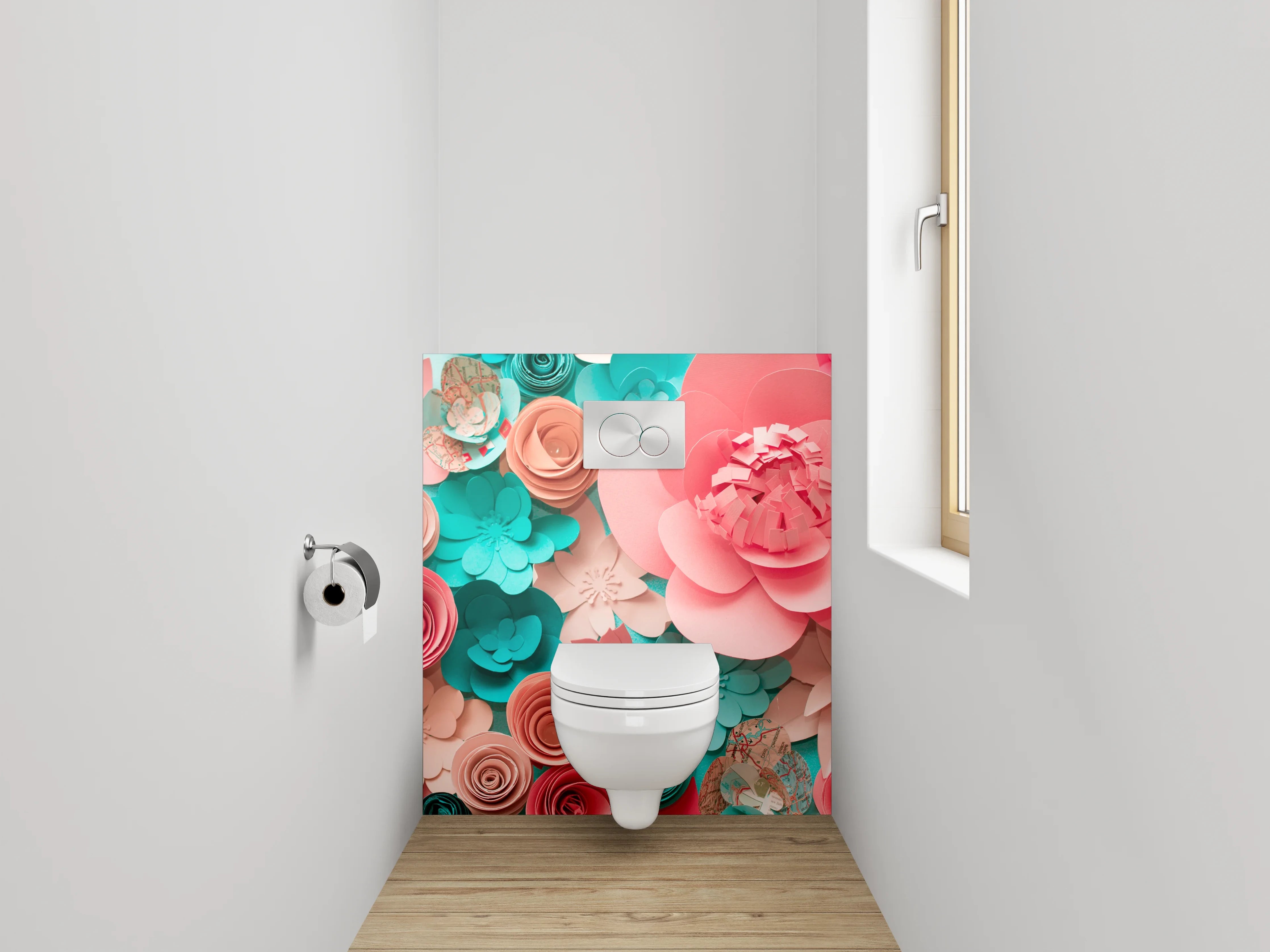 WC-Rückwand - Papierblumen 3D Collage Pastellkunst