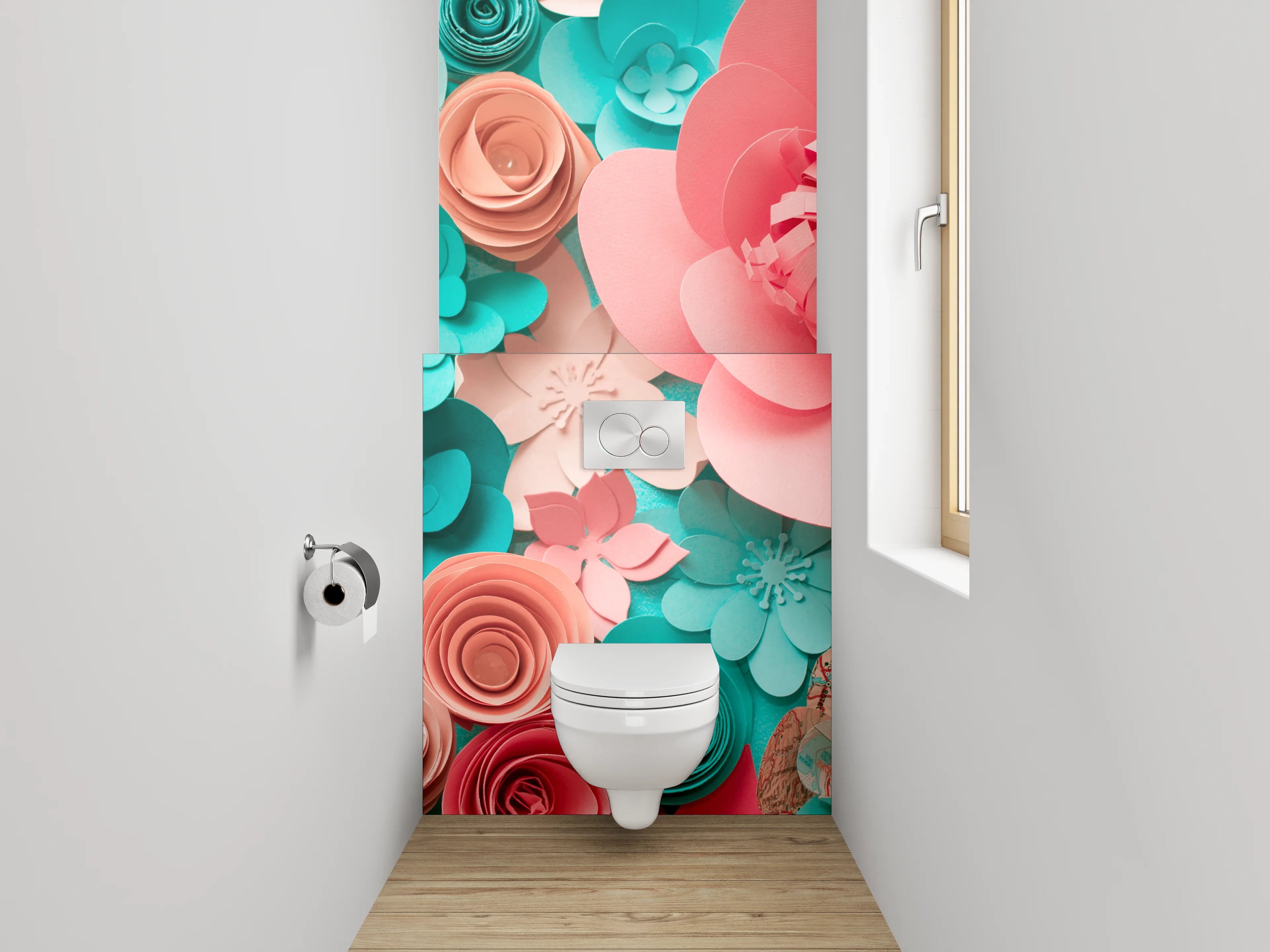 WC-Rückwand - Papierblumen 3D Collage Pastellkunst
